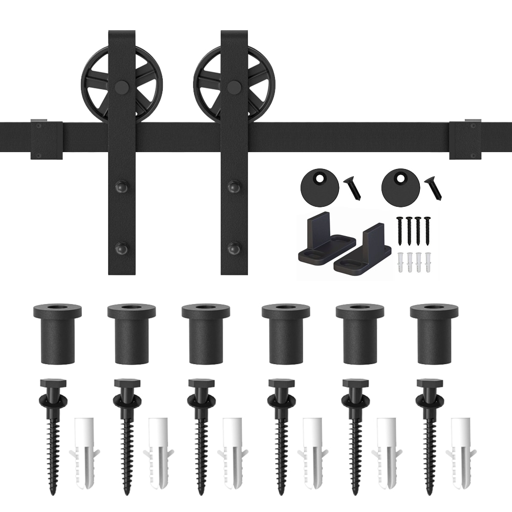WINSOON GCM3124 90-in Matte Matte Black Indoor Spoke Wheel Single Barn door hardware kit