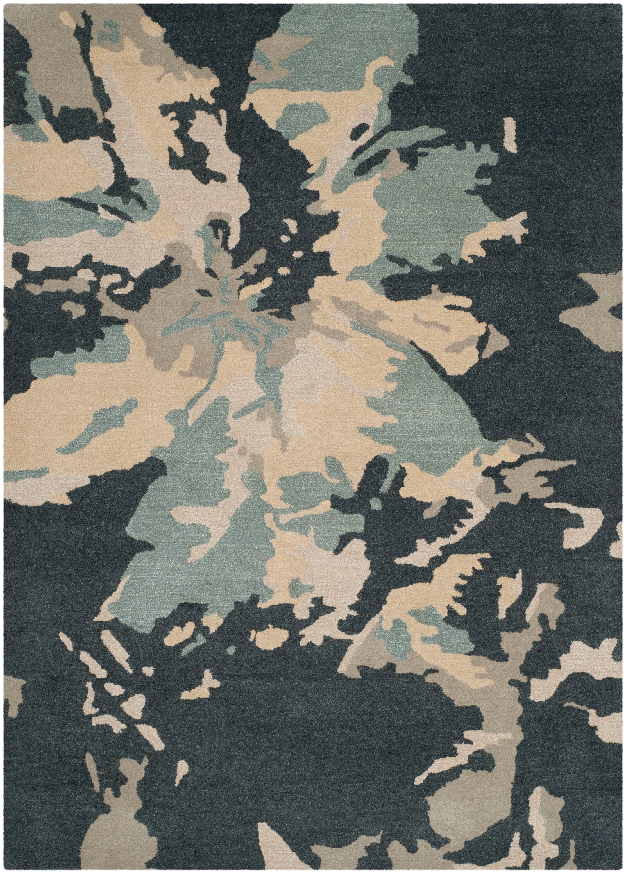 Hand-Tufted Rectangular Steel Blue Wool Area Rug, 5' x 8'