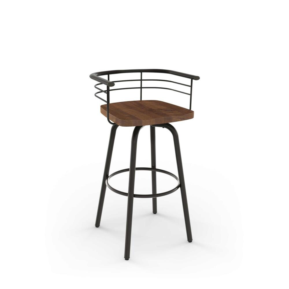 Amisco 41293-30WE/1B5187 Brisk Light Brown Distressed Wood / Dark Grey Metal 29.0-Inches H Bar height Square seat Swivel Metal Bar Stool with Arms and Back