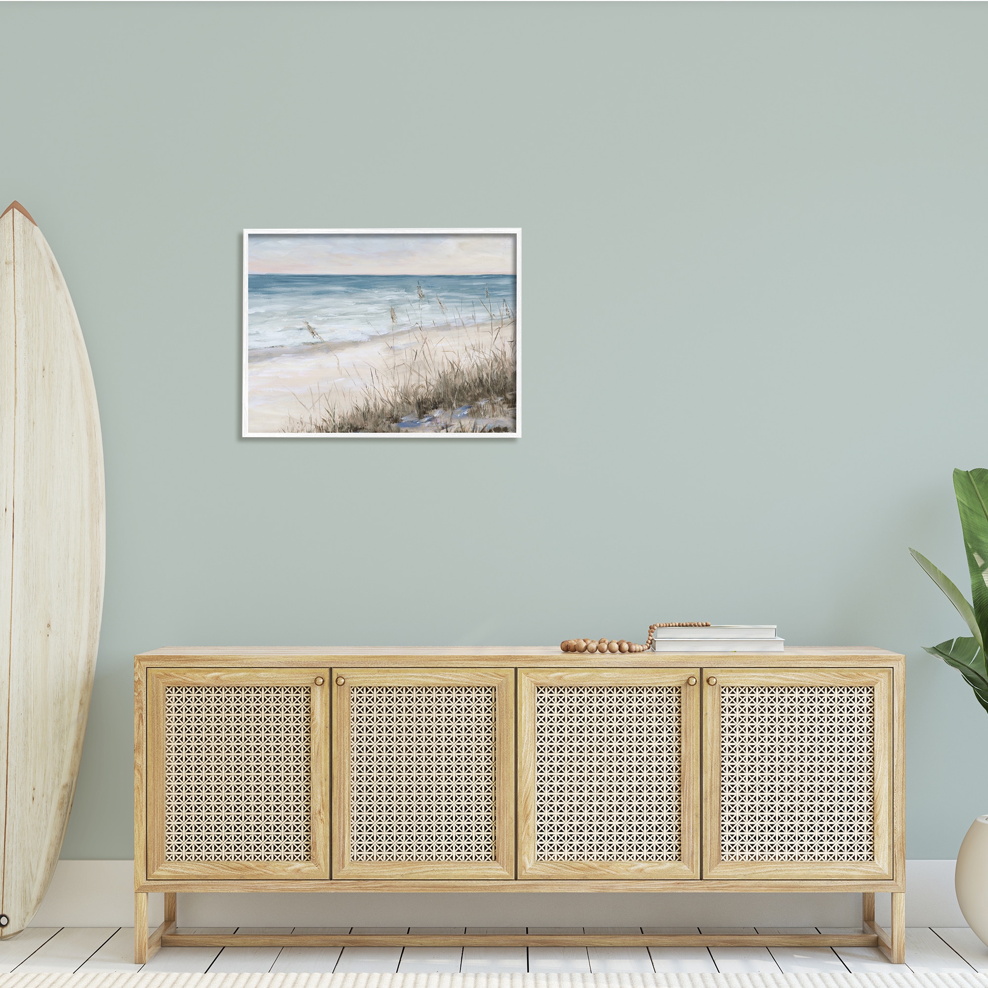 White Framed Coastal Landscape Canvas Print for Kids Nursery
