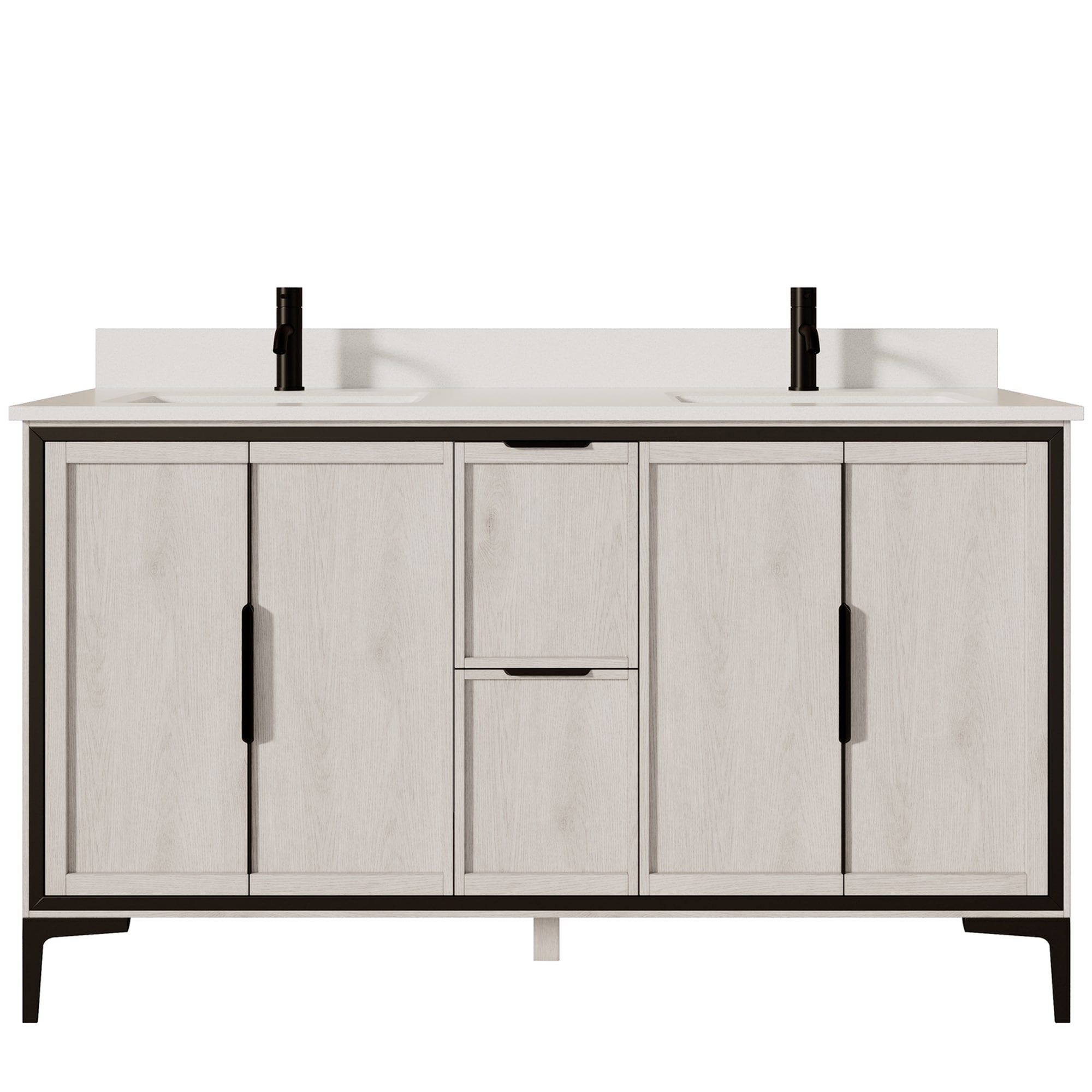 Spa Bathe Theo 60 Inch Double Sink Freestanding Bathroom Vanity With Drawer Organizer and Engineered Stone Countertop - Silvered Gray
