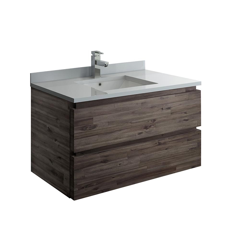 Formosa 36" Transitional Wall-Mounted Vanity in Brown with Quartz Top