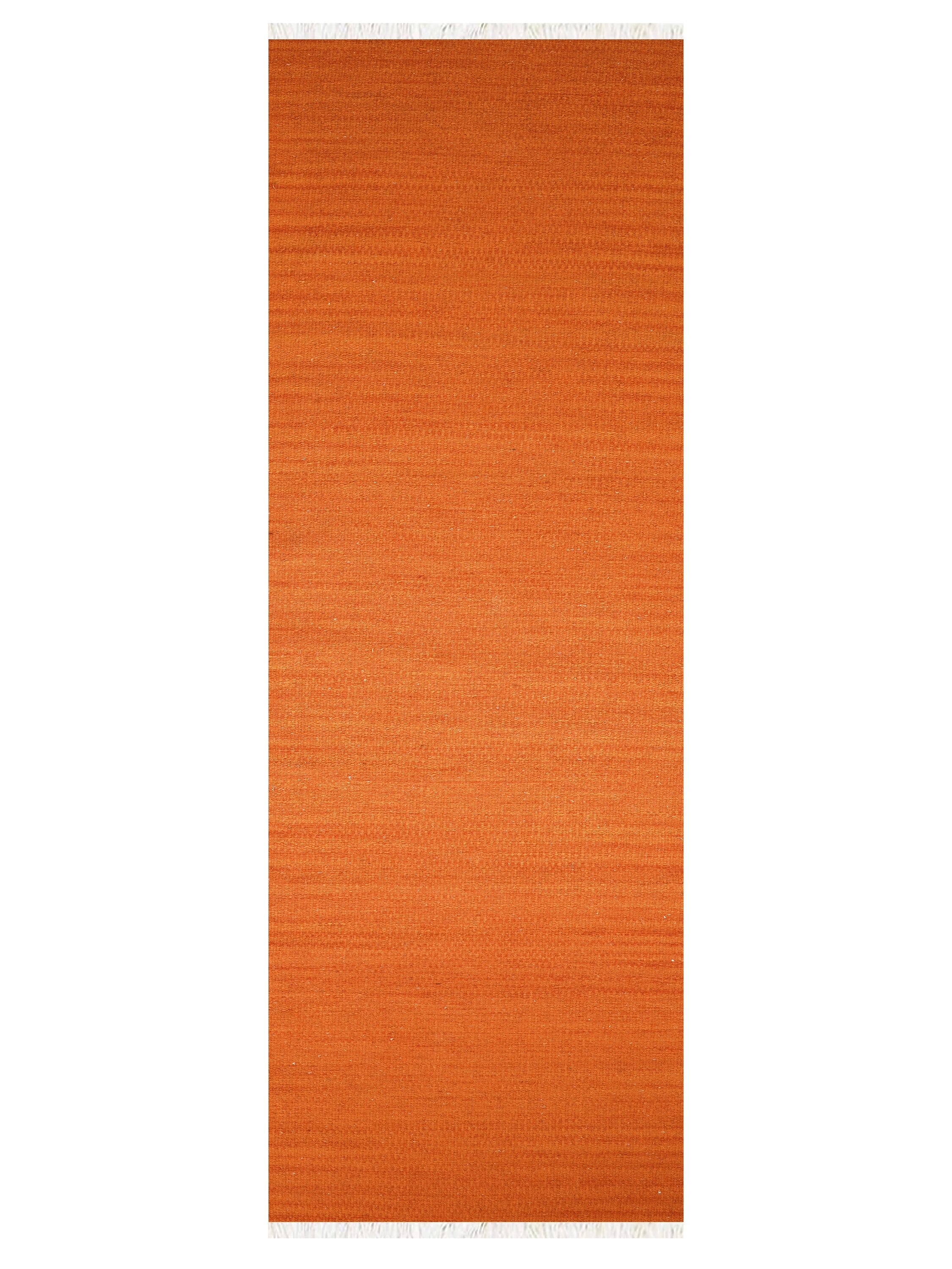 Rugsotic Carpets  HAND WOVEN FLAT WEAVE KILIM WOOL ECO-FRIENDLY AREA RUGS  - 2'6''x8' Runner Shape Dark Orange Color Plain Solid Design Low Pile  Handmade Area Rugs for Living Room Bed Room D00111