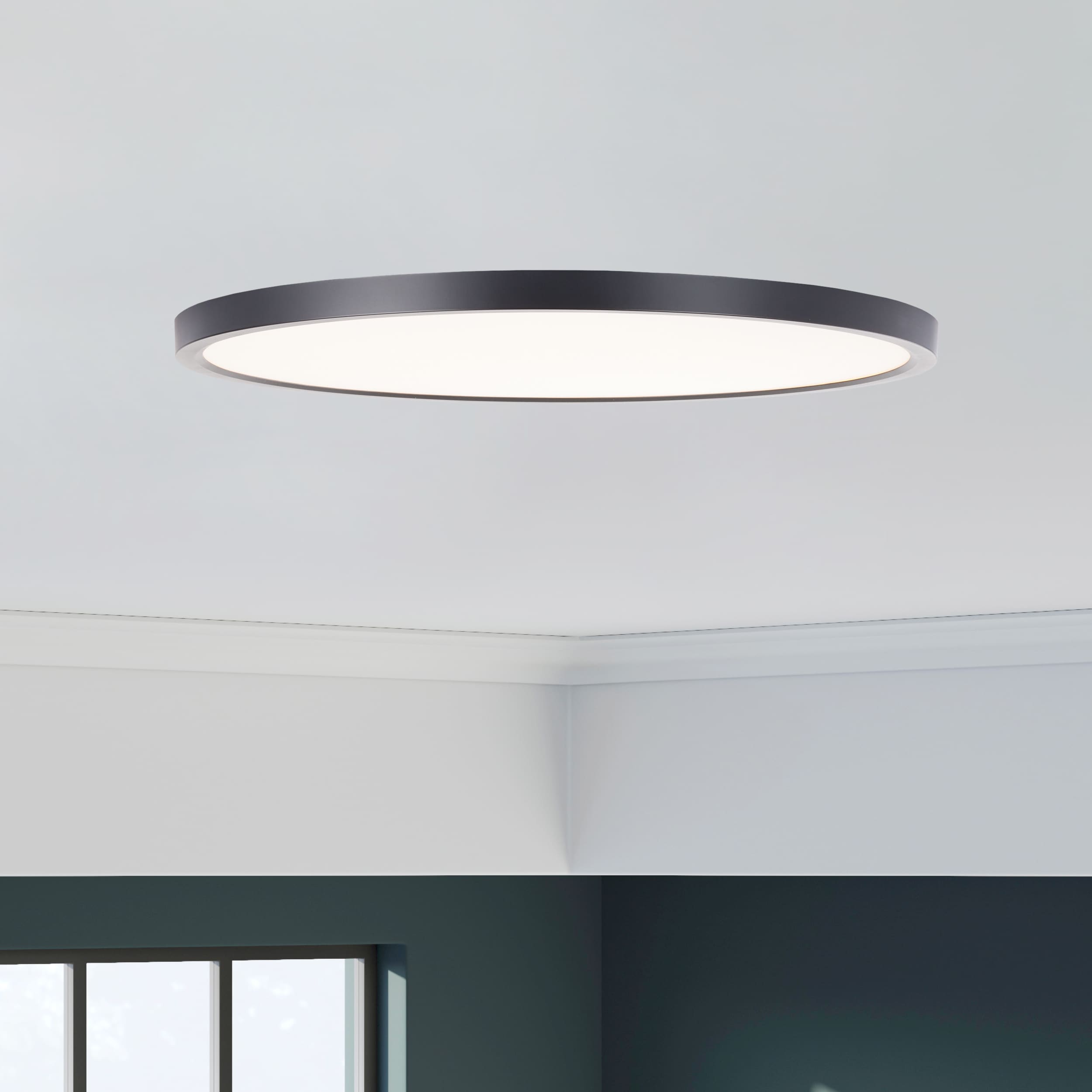 AFX Edge Round 1-Light 24-in Polished Black LED Flush Mount Light ...