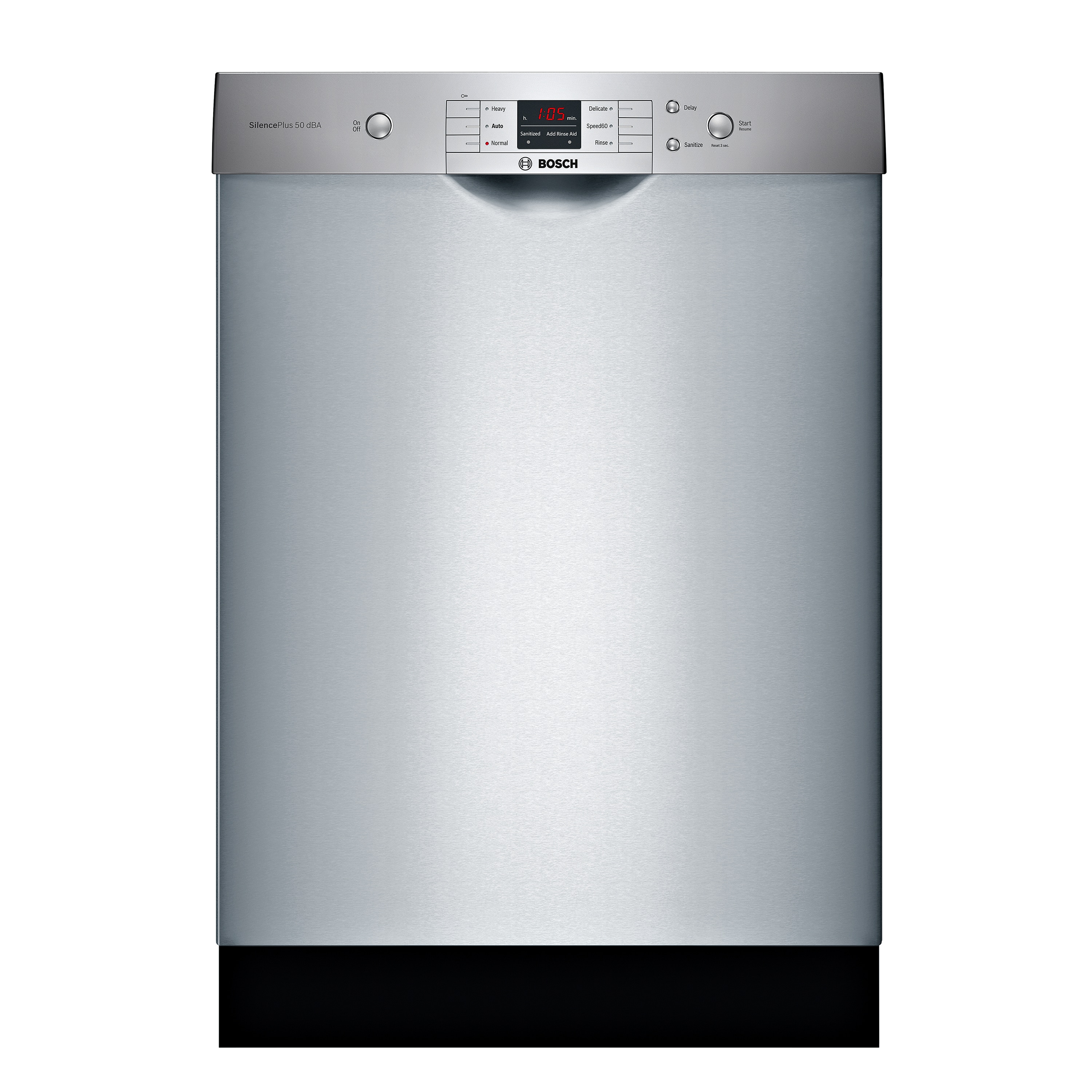 Bosch 100 Series Front Control 24-in Built-In Dishwasher (Stainless Steel),  50-dBA in the Built-In Dishwashers department at