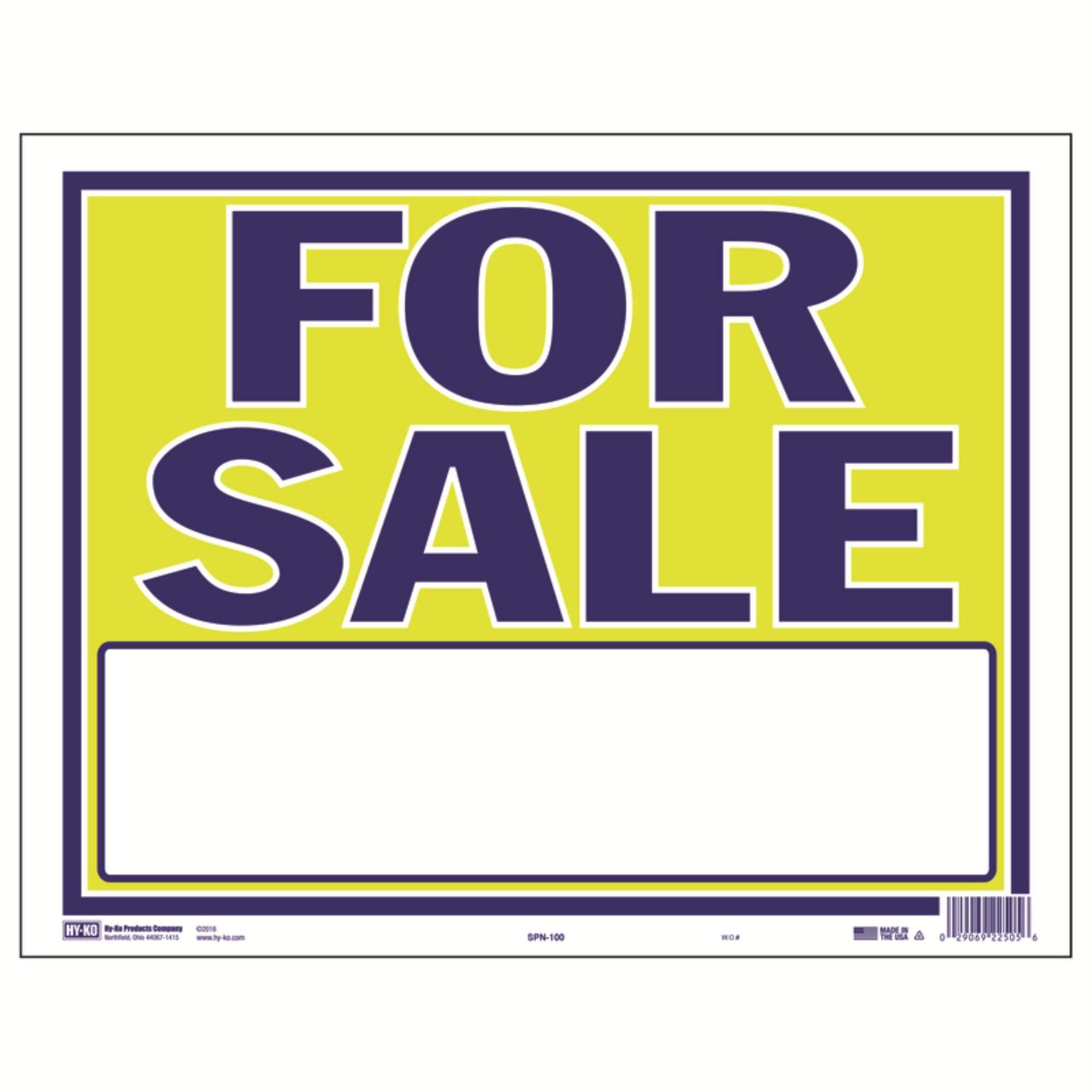 HY-C Hy-Ko For Sale Jumbo Plastic Sign 14 x 18 Blue/Neon