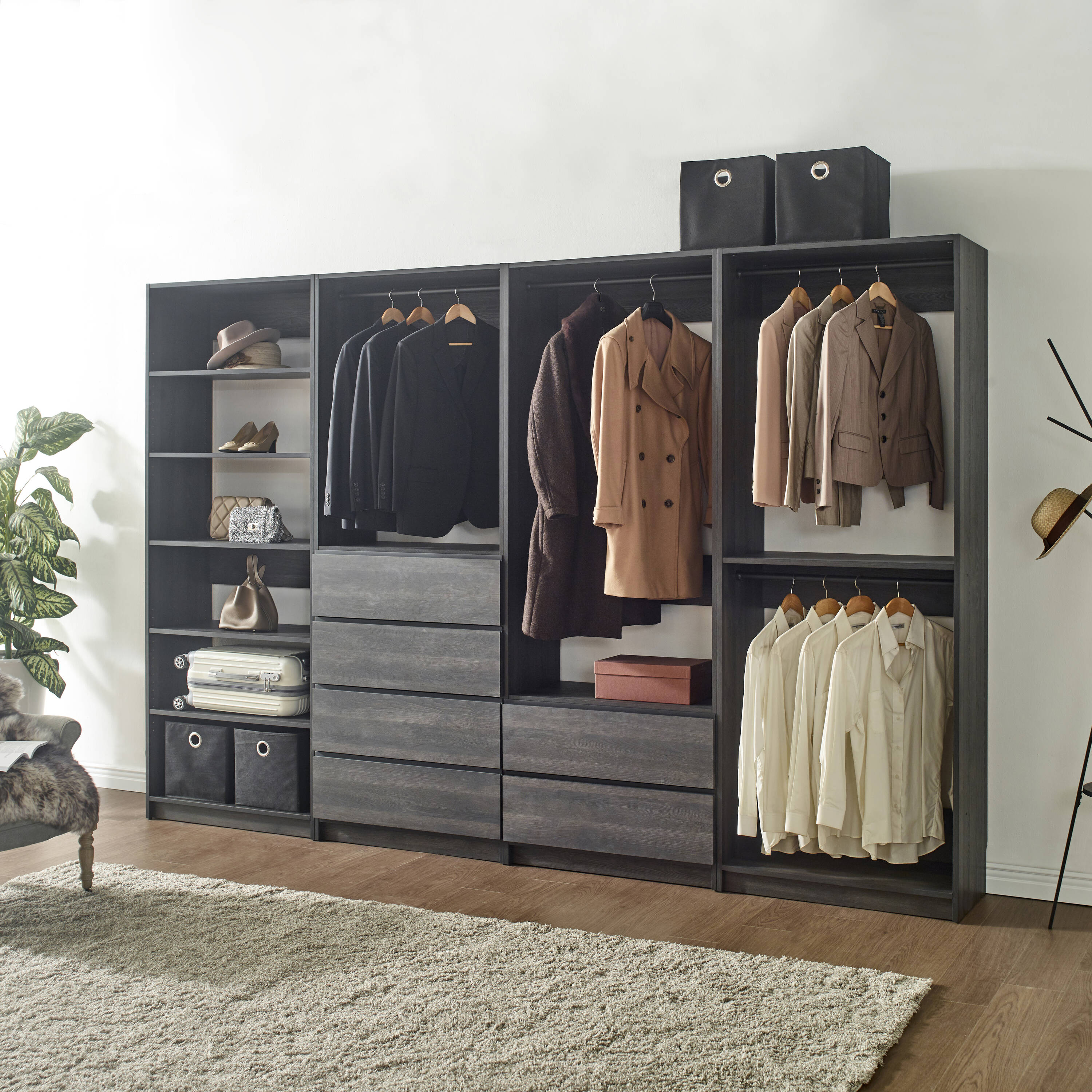 Klair Living PROSPER-ECDA BLK Prosper 10.46-Feet to 10.46-Feet W x 6.91-Feet H Dark Gray Solid Shelving Wood Closet System