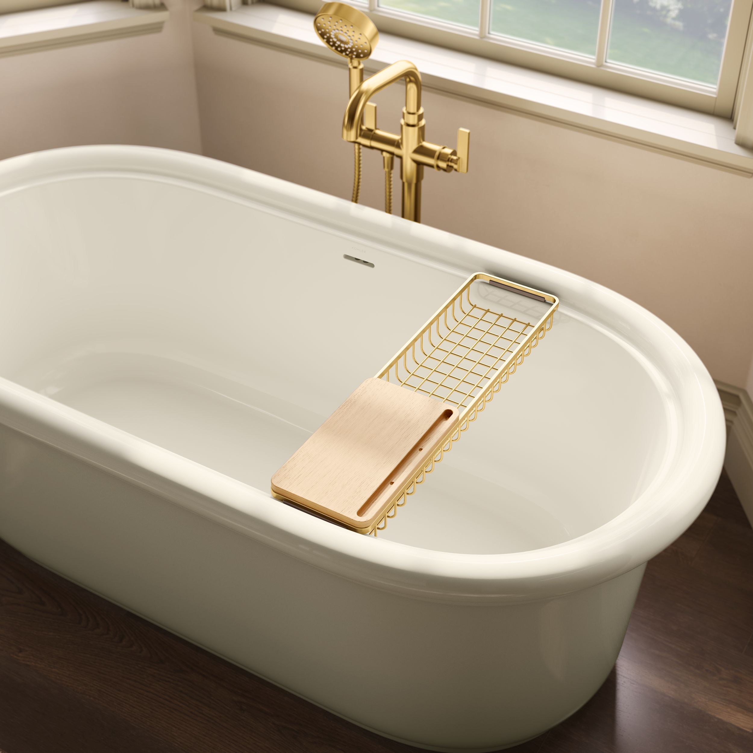 KOHLER Vibrant Brushed Moderne Brass Aluminum Bathtub Caddy 27.25-in x 7-in x 2.9-in