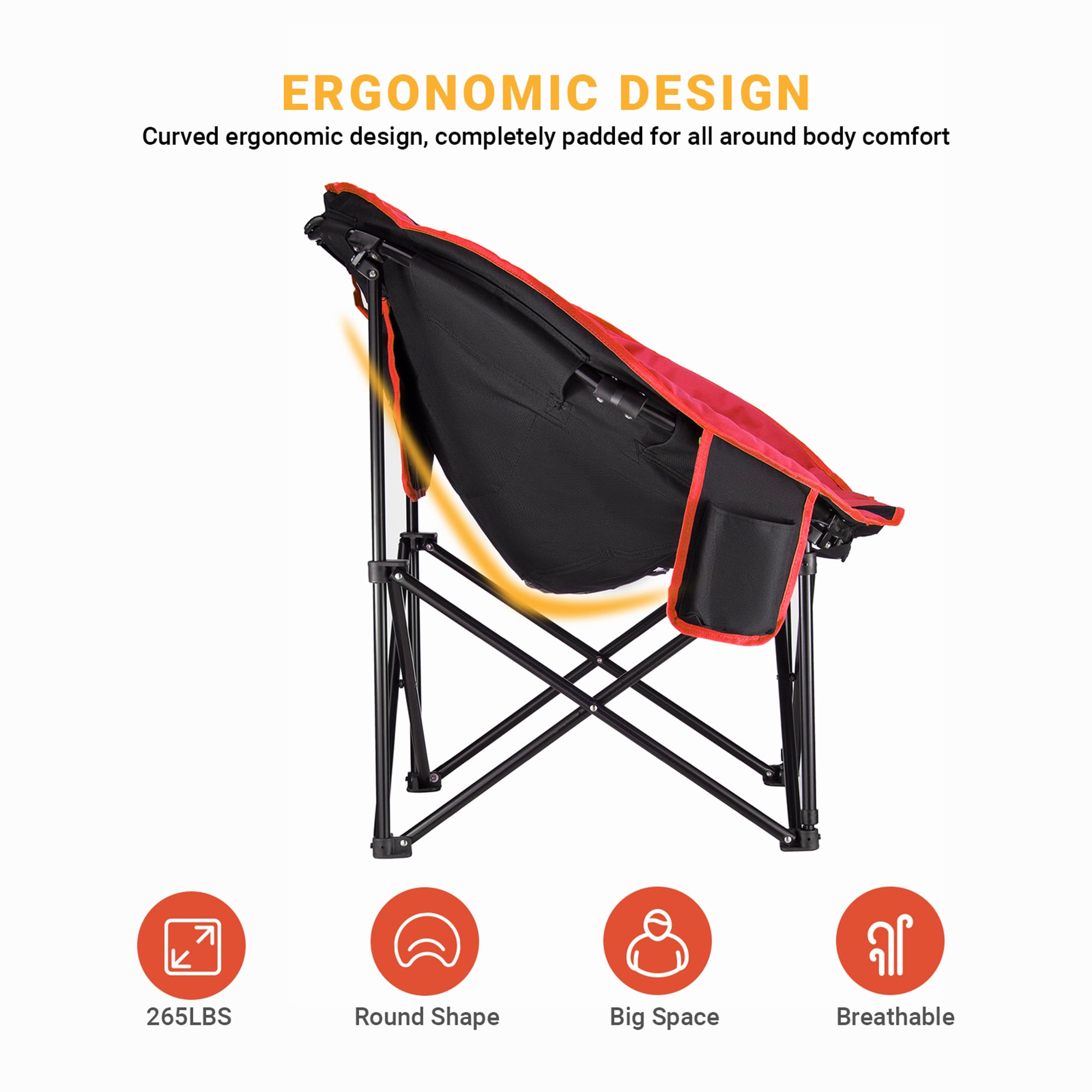 KingCamp Oversized Black and Red Folding Saucer Camping Chair