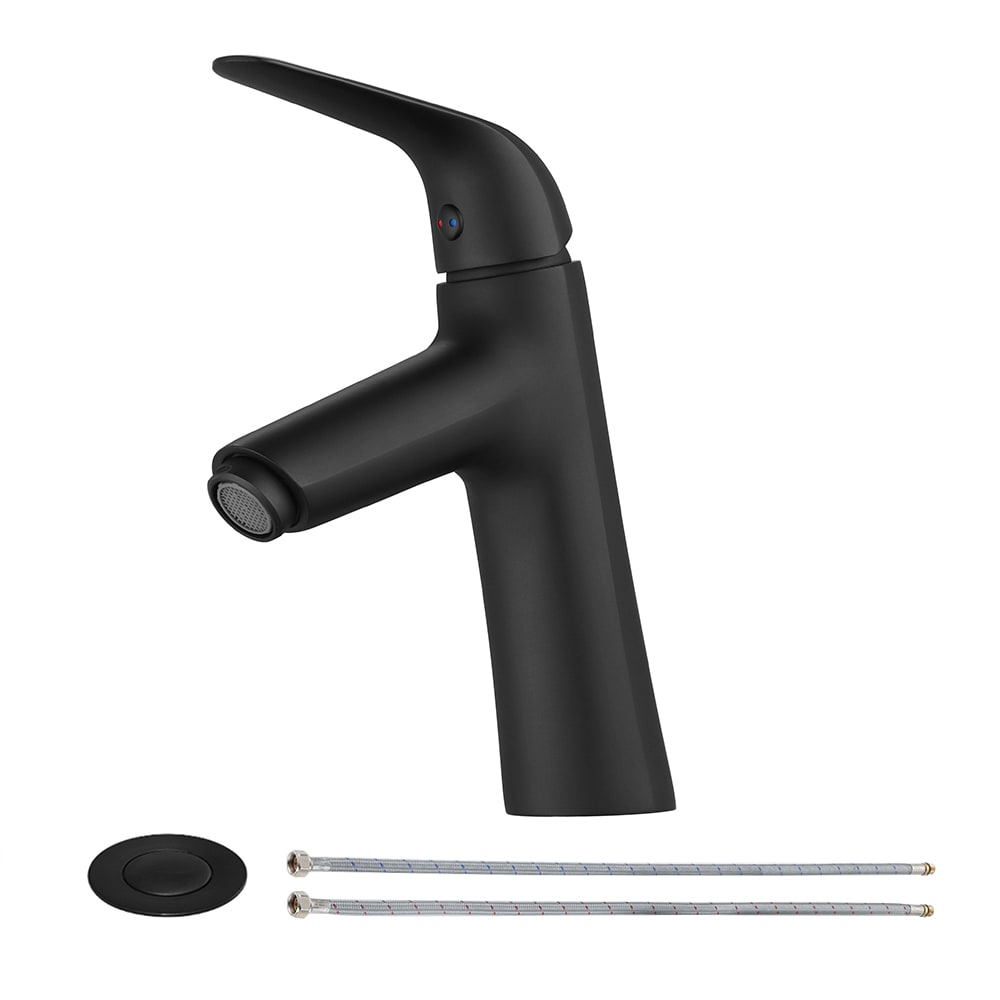 PARLOS 1339704 Hera Matte Black Single hole 1-handle Mid-arc Residential Handle Bathroom Sink Faucet with Drain with Deck Plate