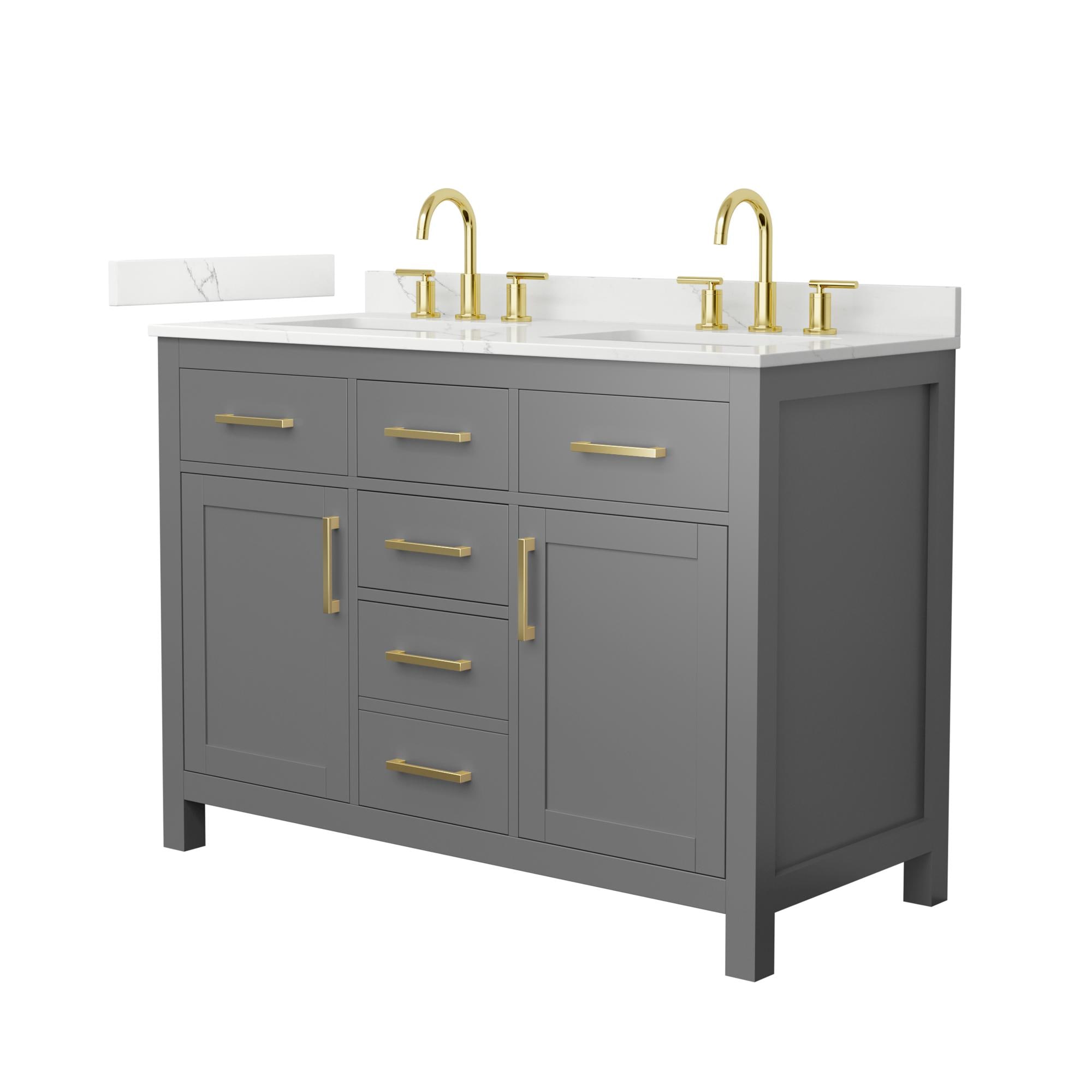 Wyndham Collection Beckett 48-in Dark Gray with Brushed Gold Trim Undermount Double Sink Bathroom Vanity with Giotto Quartz Quartz Top