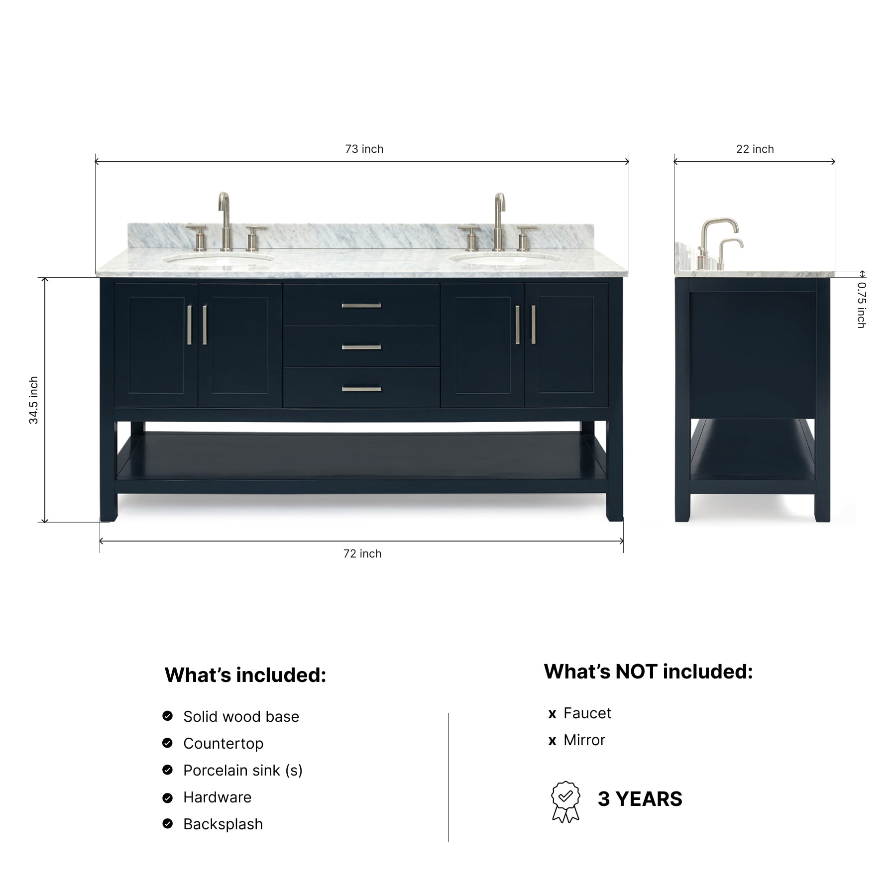 ARIEL S073DCW2OVOMNB Bath-Vanity-Combo - View #4