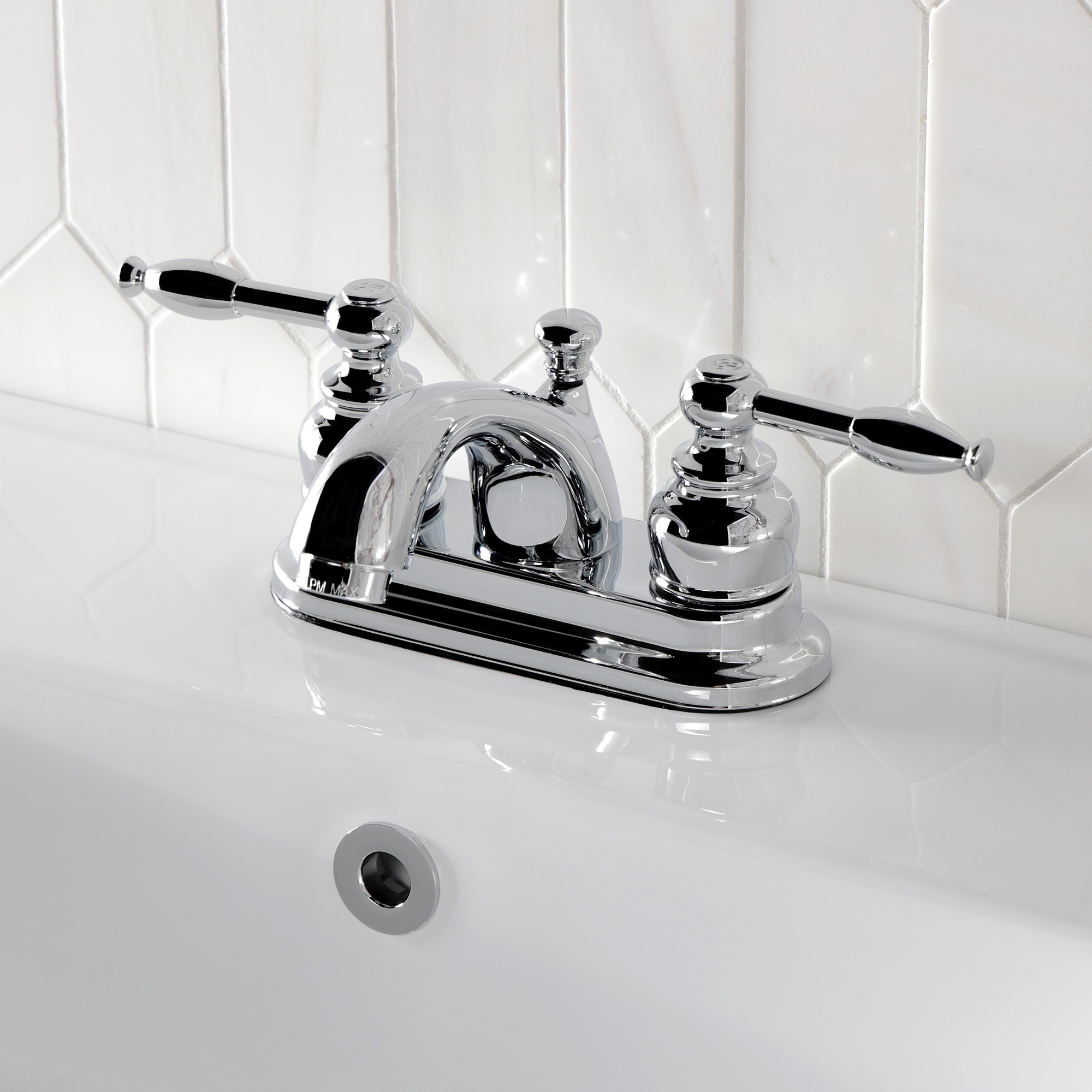 Elements of Design EB2601KL St. Regis Polished chrome 4-in centerset 2-handle Low-arc Residential Handle Bathroom Sink Faucet with Drain