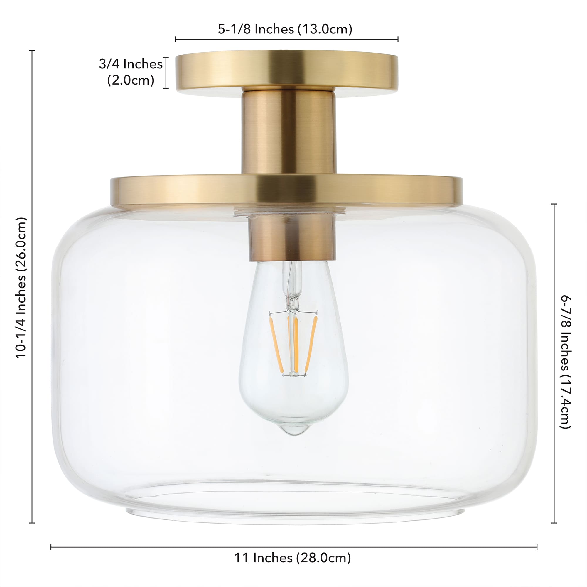 Tatum 11" Brushed Brass & Clear Glass Semi-Flush Mount Ceiling Light