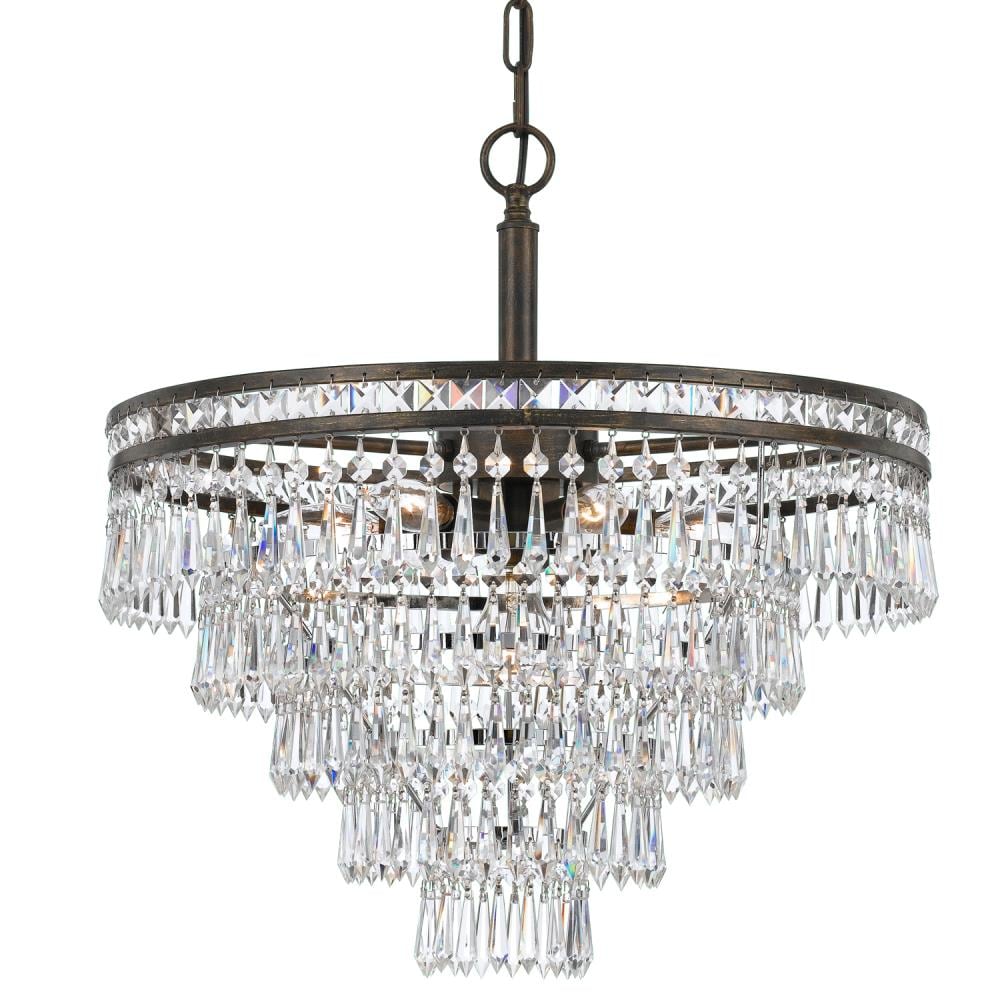 Crystorama 5264-EB-CL-MWP Mercer 7 -Light Distressed Bronze Transitional Crystal For Use in Bathrooms, Foyers, Kitchens, Chandelier