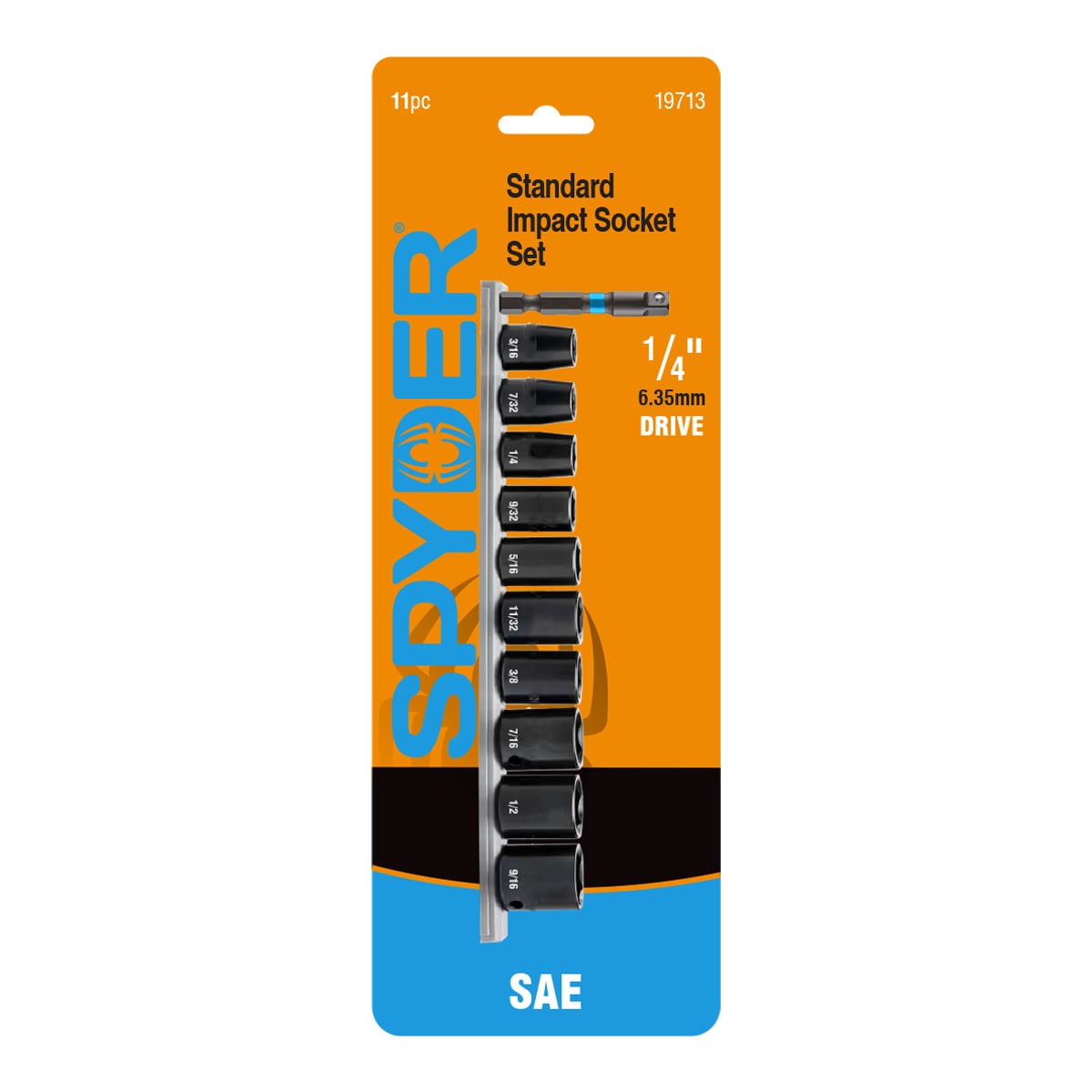 Spyder 19713 11 -Piece Standard (SAE) 1/4-in Drive Set 6-point/12-point/Spline/Star/Square Impact Socket Set