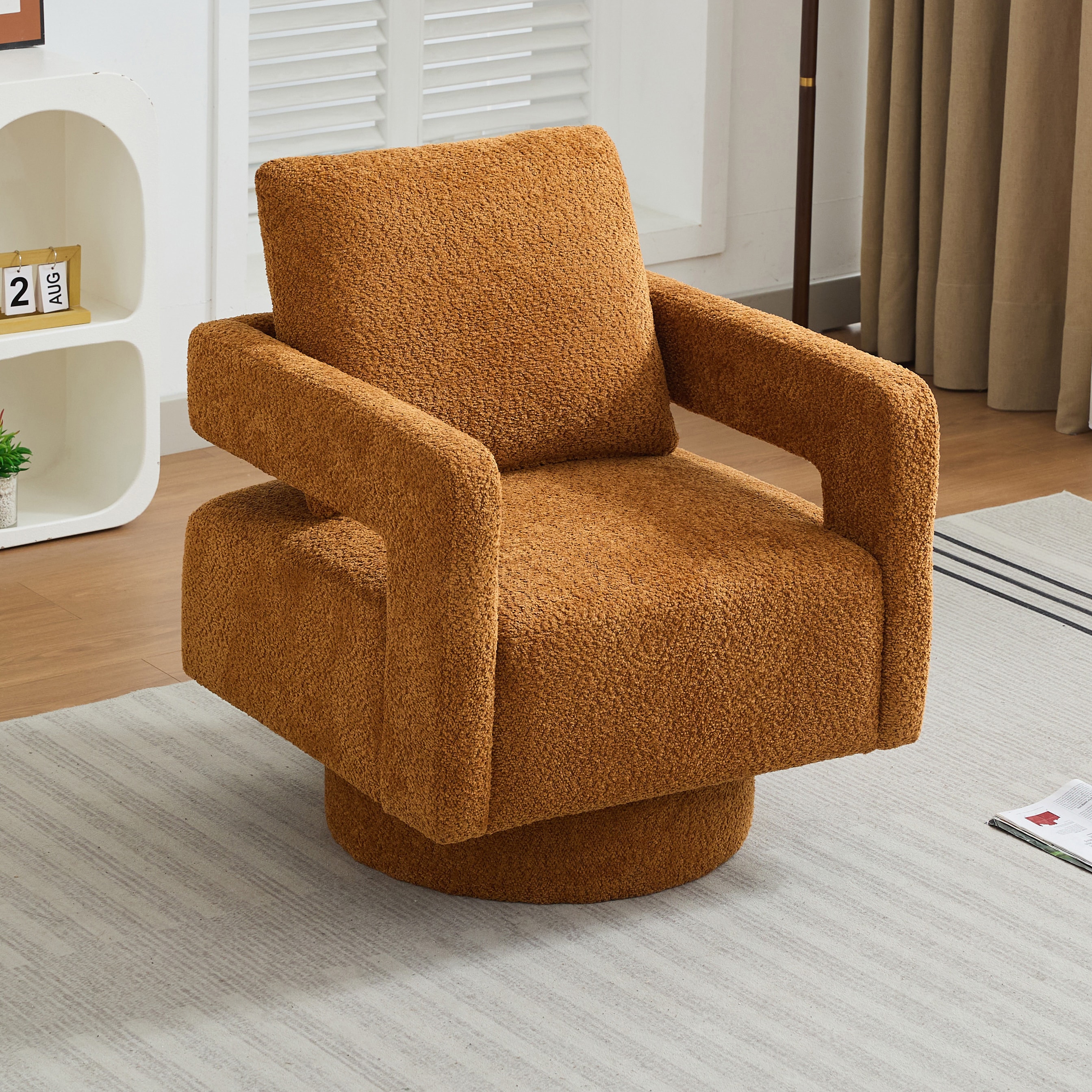 Hrinhom HC-W1108-CARAMEL Modern CARAMEL Boucle Swivel Accent Chair