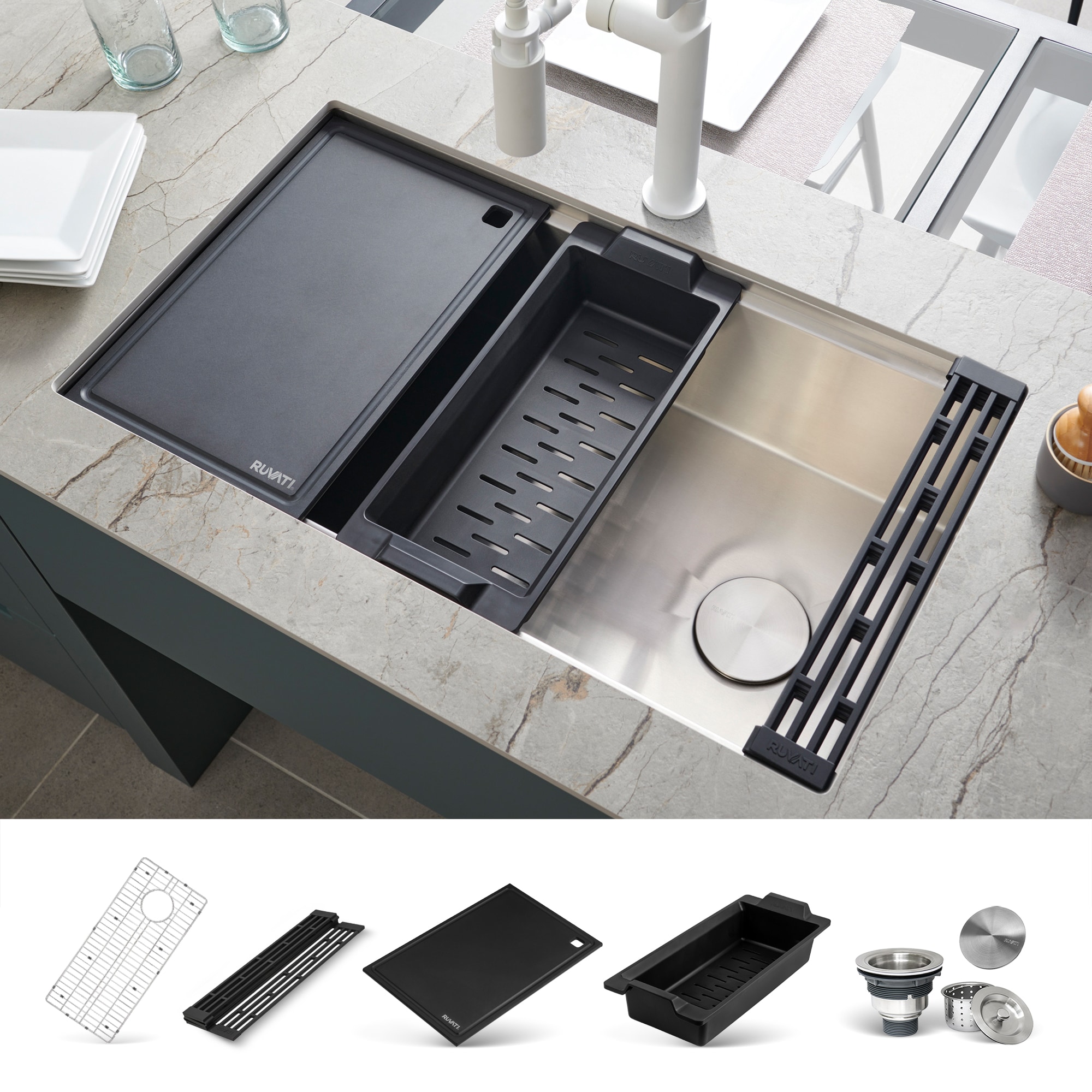 Ruvati RVH8597 Veniso Undermount 33-Inches x 19-Inches Stainless steel Single bowl 16 -Gauge Workstation Kitchen Sink
