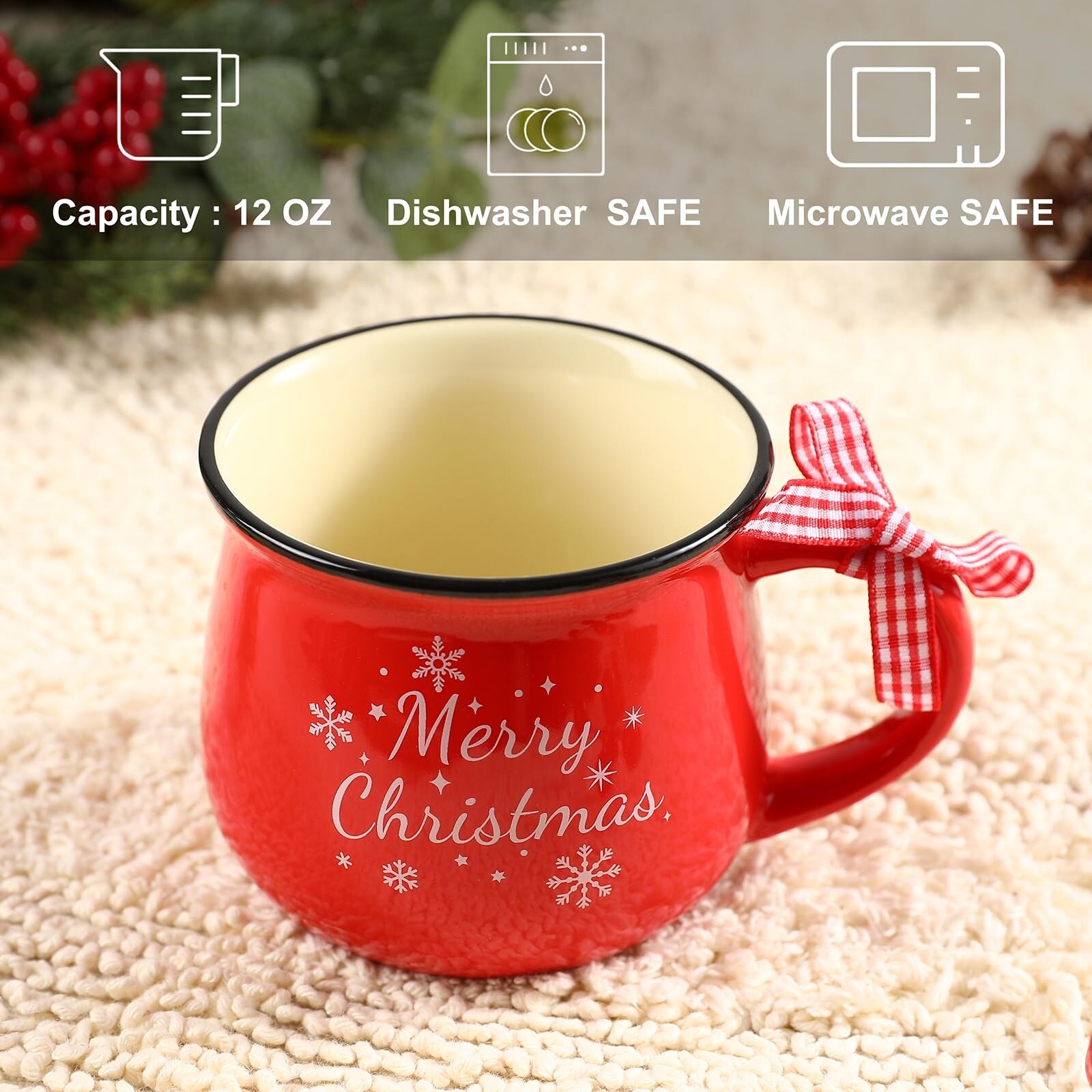 Aoibox  6 Pack Christmas Holiday Ceramic Coffee Mugs Set 12 oz with Festive Sayings for Hot Cocoa Tea Winter