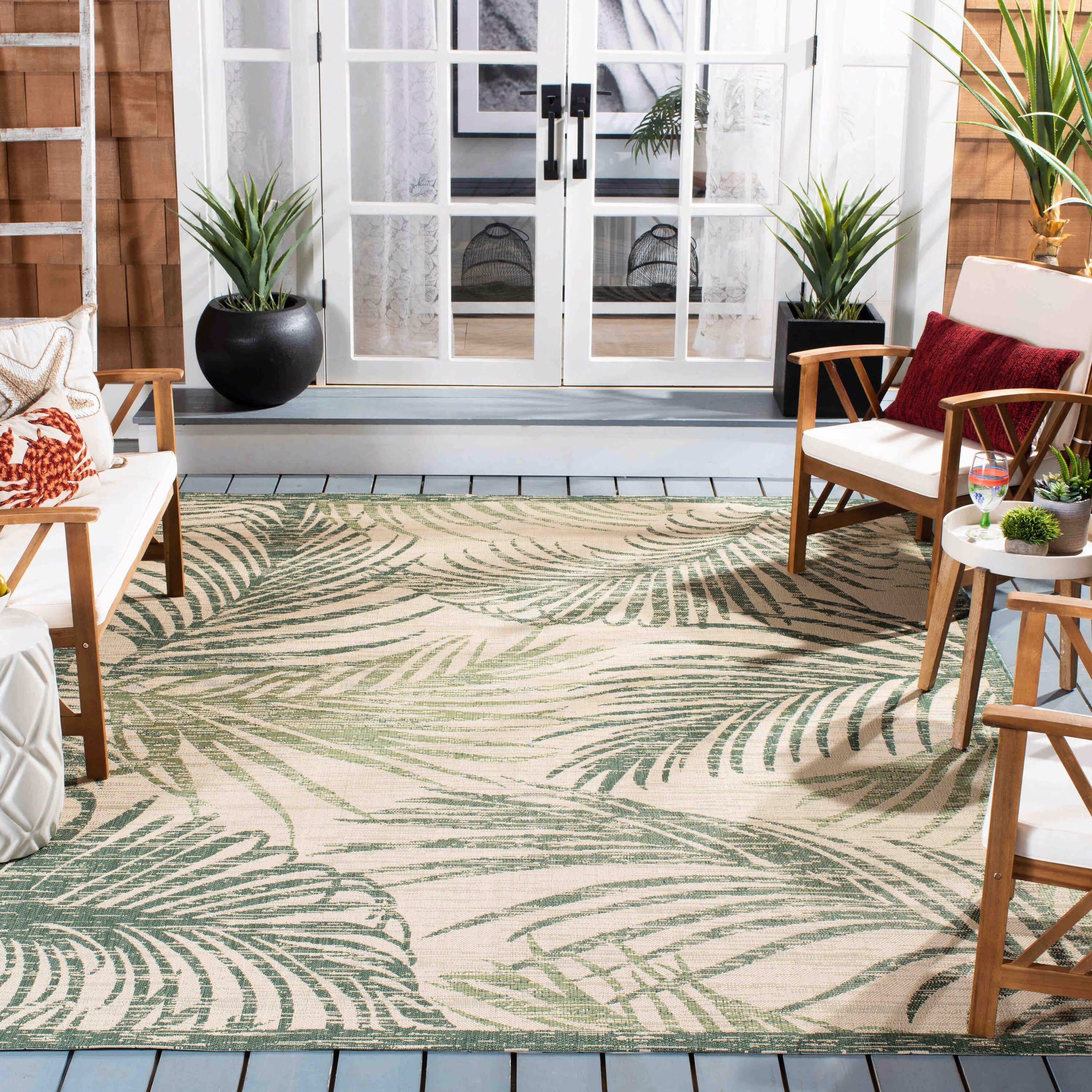 Safavieh Courtyard 5 x 5 Beige/Green Square Indoor/Outdoor Floral