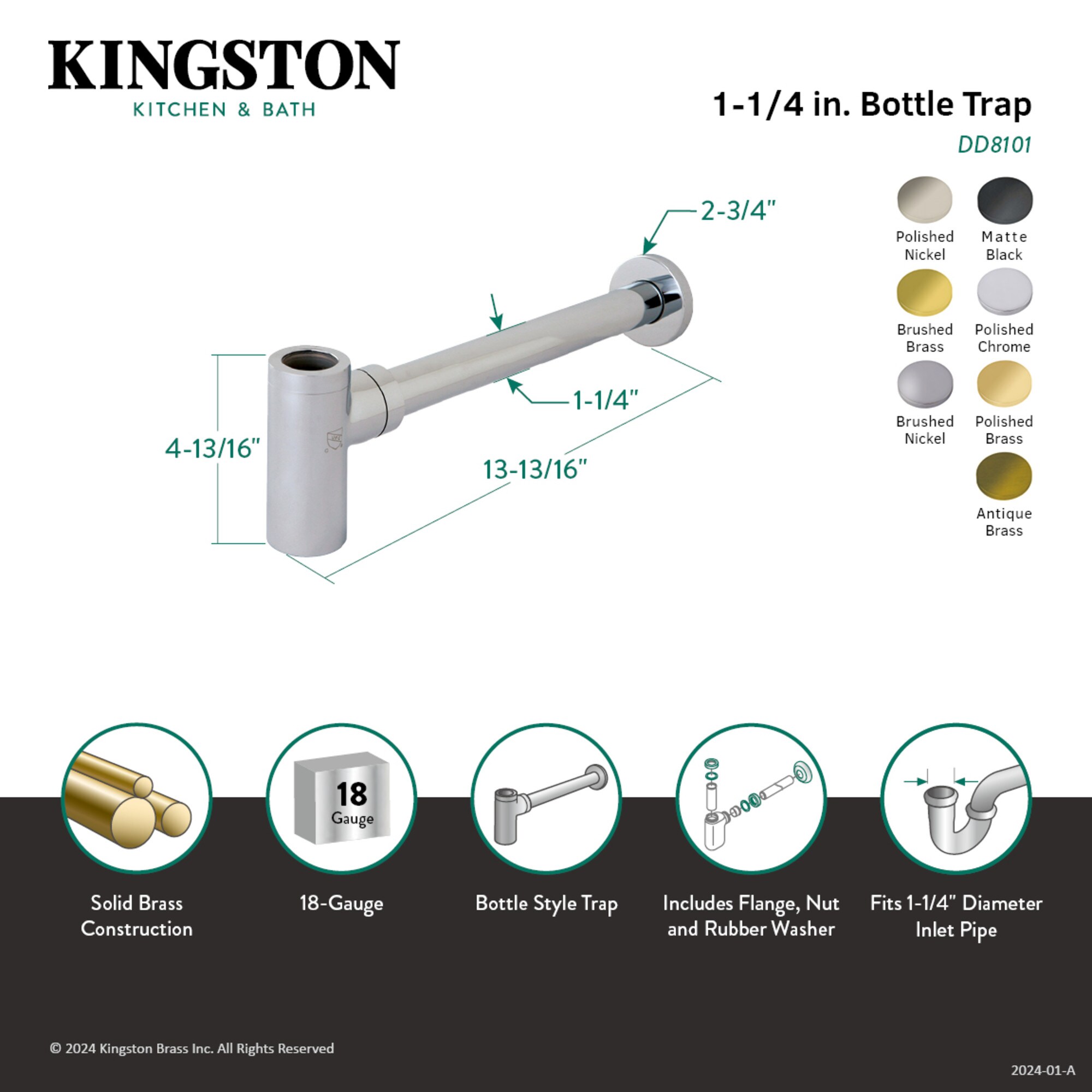 Kingston Brass Decorative 1-1/4-in Brass P-trap in the Under Sink