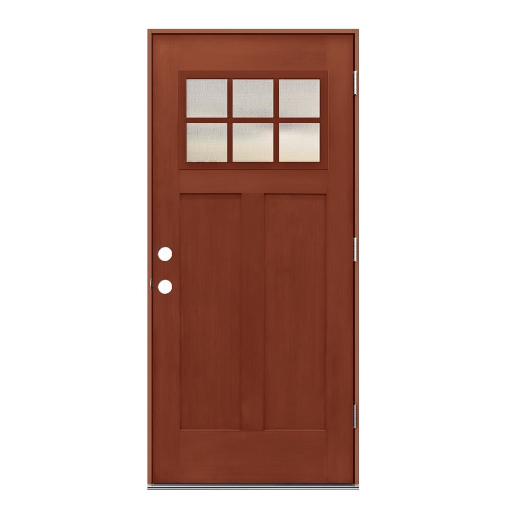 JELD-WEN LOWOLJW232200017 36-in x 80-in x 4-9/16-in Fiberglass Craftsman Left-hand outswing Amaretto Stained Prehung Front Door Insulating core
