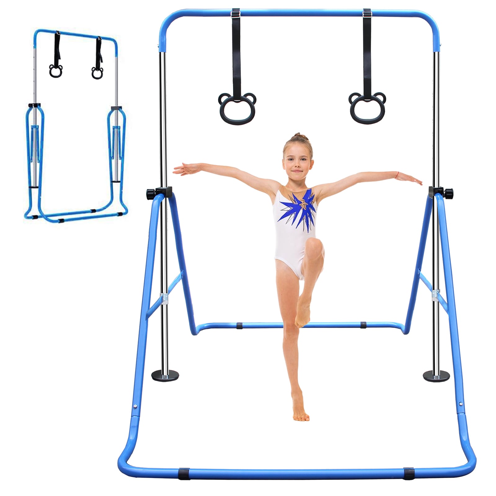 LOVMOR Blue Multi-Functional Adjustable Height Childrens Horizontal Gymnastic Bar With Bear Rings #SF-Y-W1408P204403