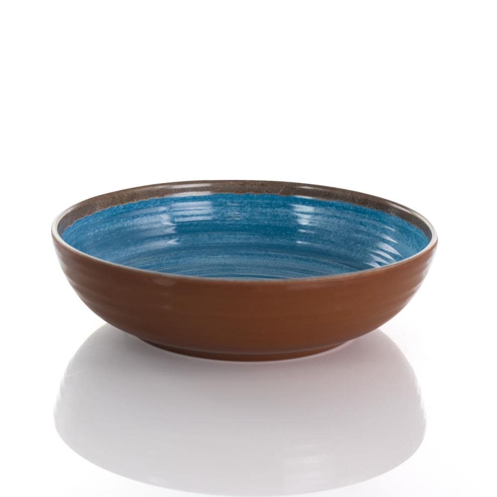 Rippled Tides Blue and Brown Melamine 12-Piece Dinnerware Set