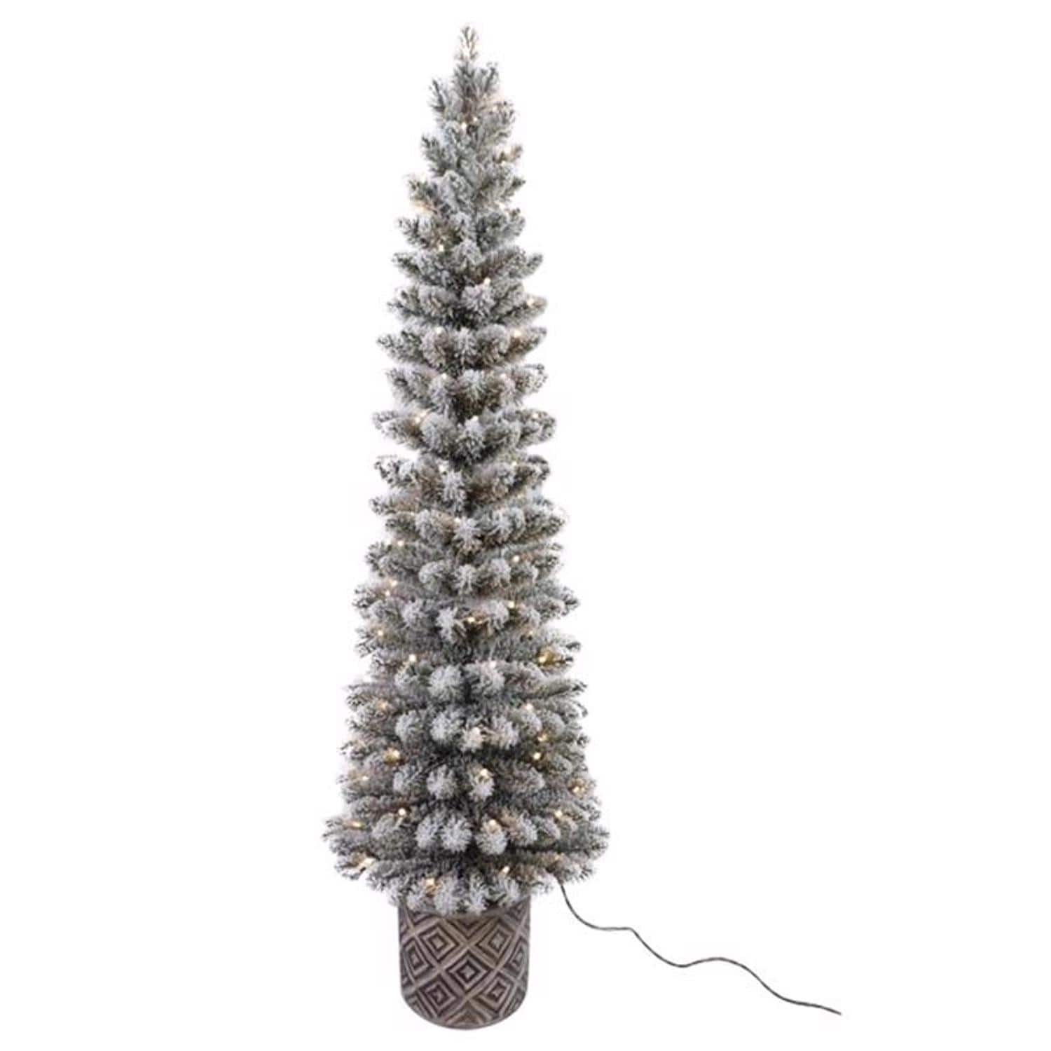 Celebrations  5 ft. Slim LED 100 ct Flocked Diamond Potted Color Changing Entrance Tree 1PK
