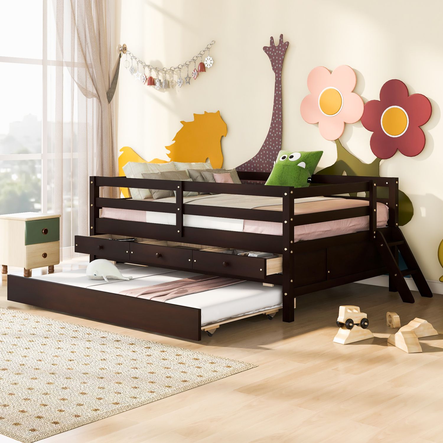 JASMODER LT000701AAP Espresso Full Composite Platform Bed with Storage