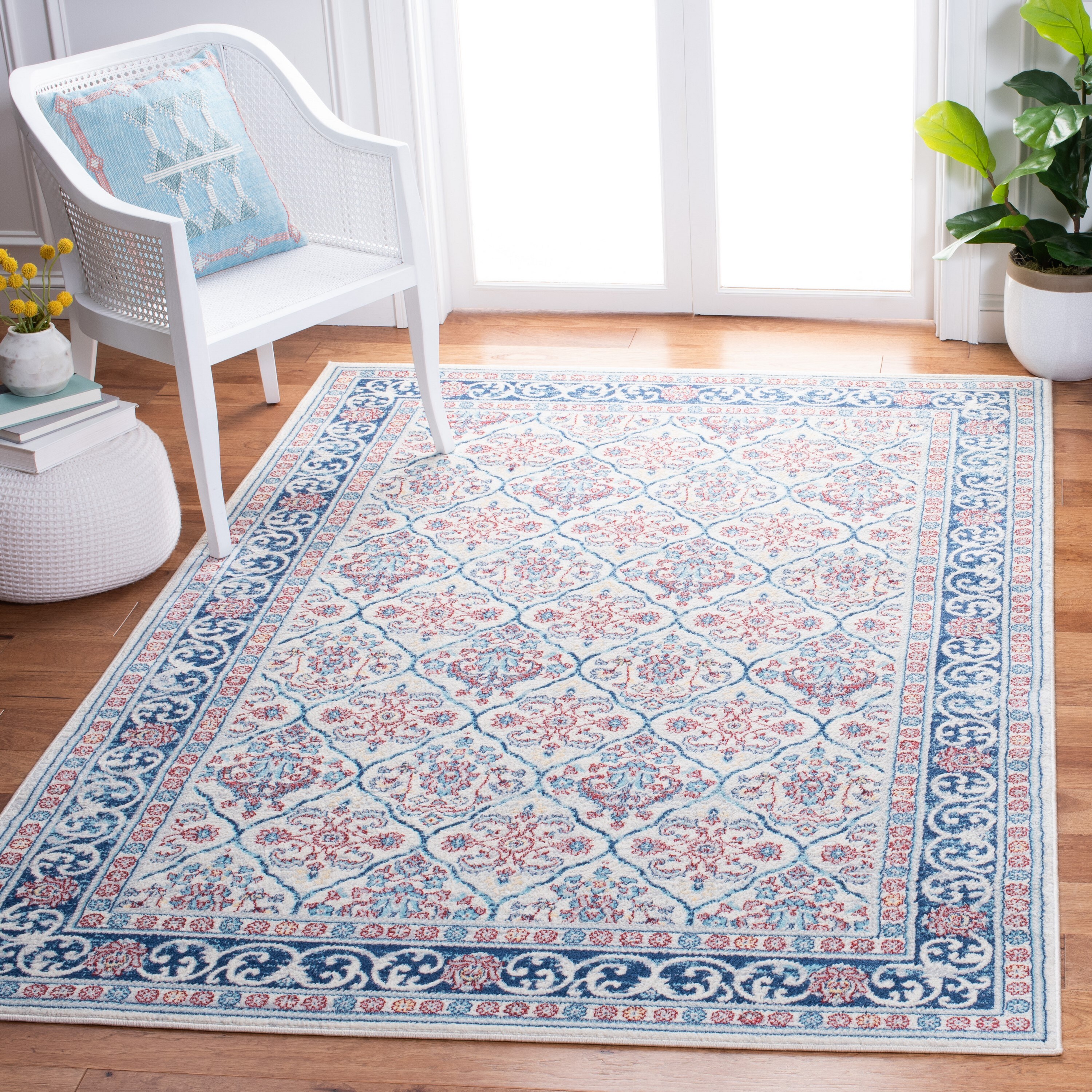 Safavieh BNT870B-3 Brentwood Darcia 3 x 5 (ft) Loomed Polypropylene Beige/Navy Rectangular Indoor Distressed/Overdyed Vintage Area rug
