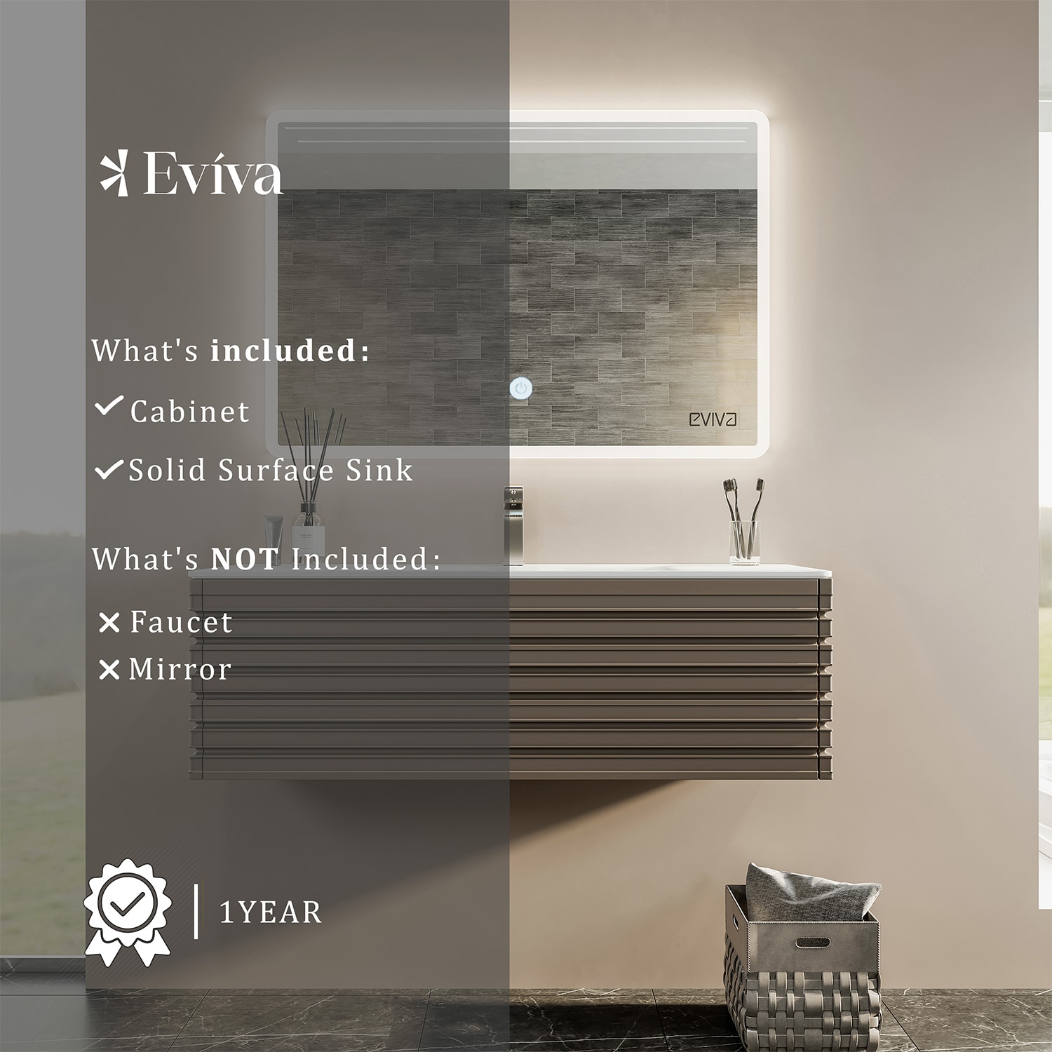 Smog Grey 42" Wall Mount Vanity with Integrated Sink