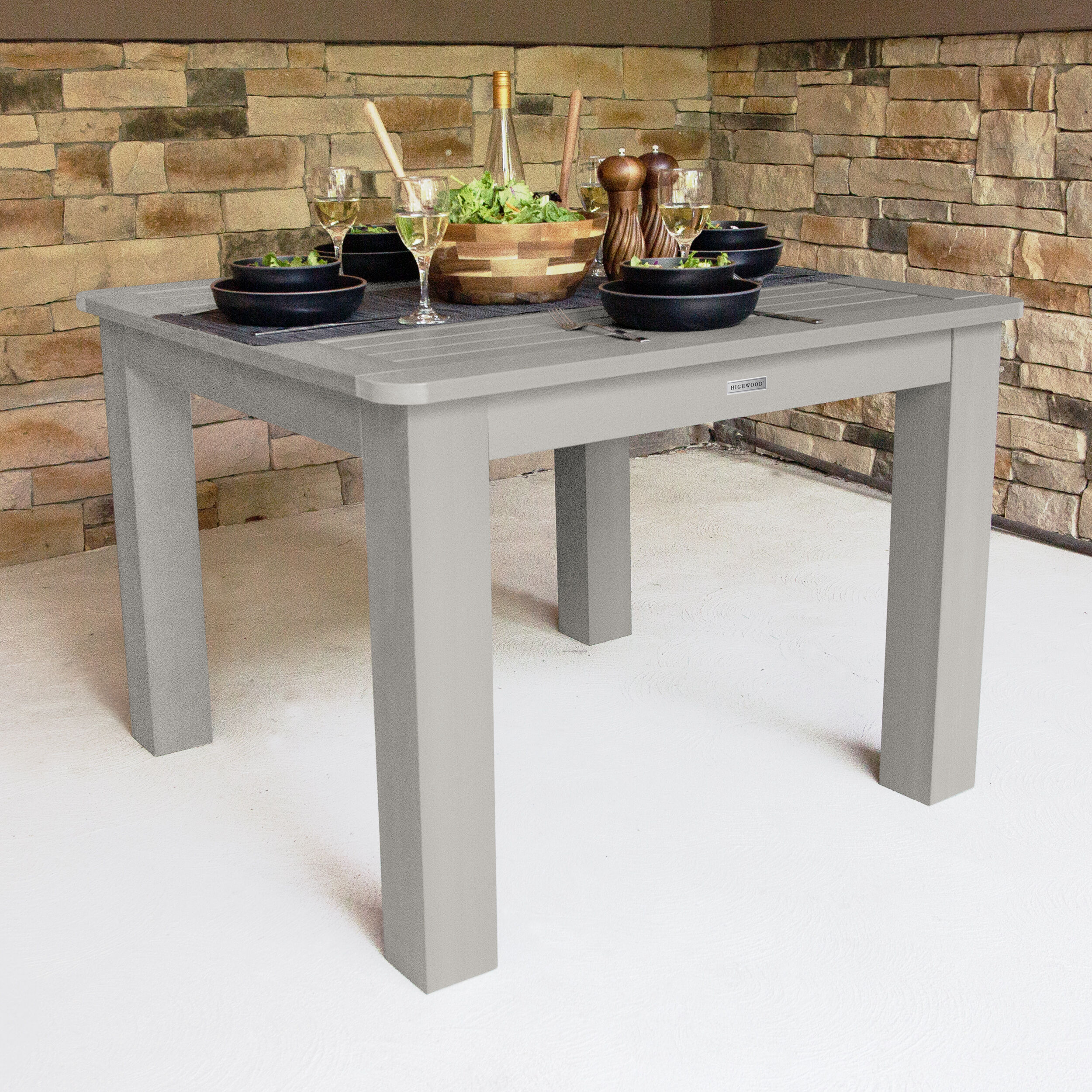 highwood AD-DTB44-HGR Square Outdoor Dining Table 41.75-in W x 41.75-in L with Umbrella Hole