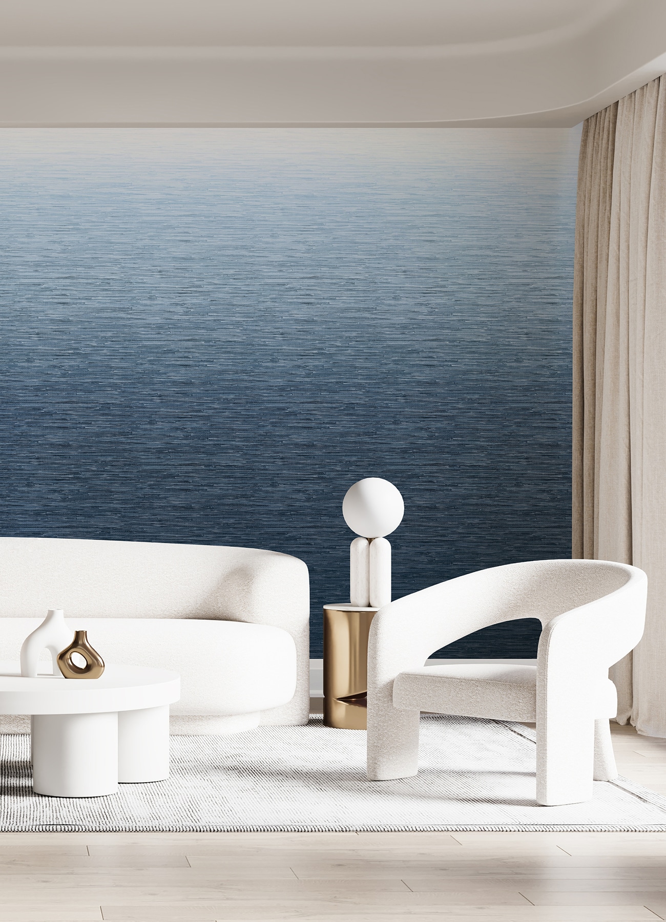 Blue Grasscloth Textured Ombre Wall Mural, 2-Piece Set