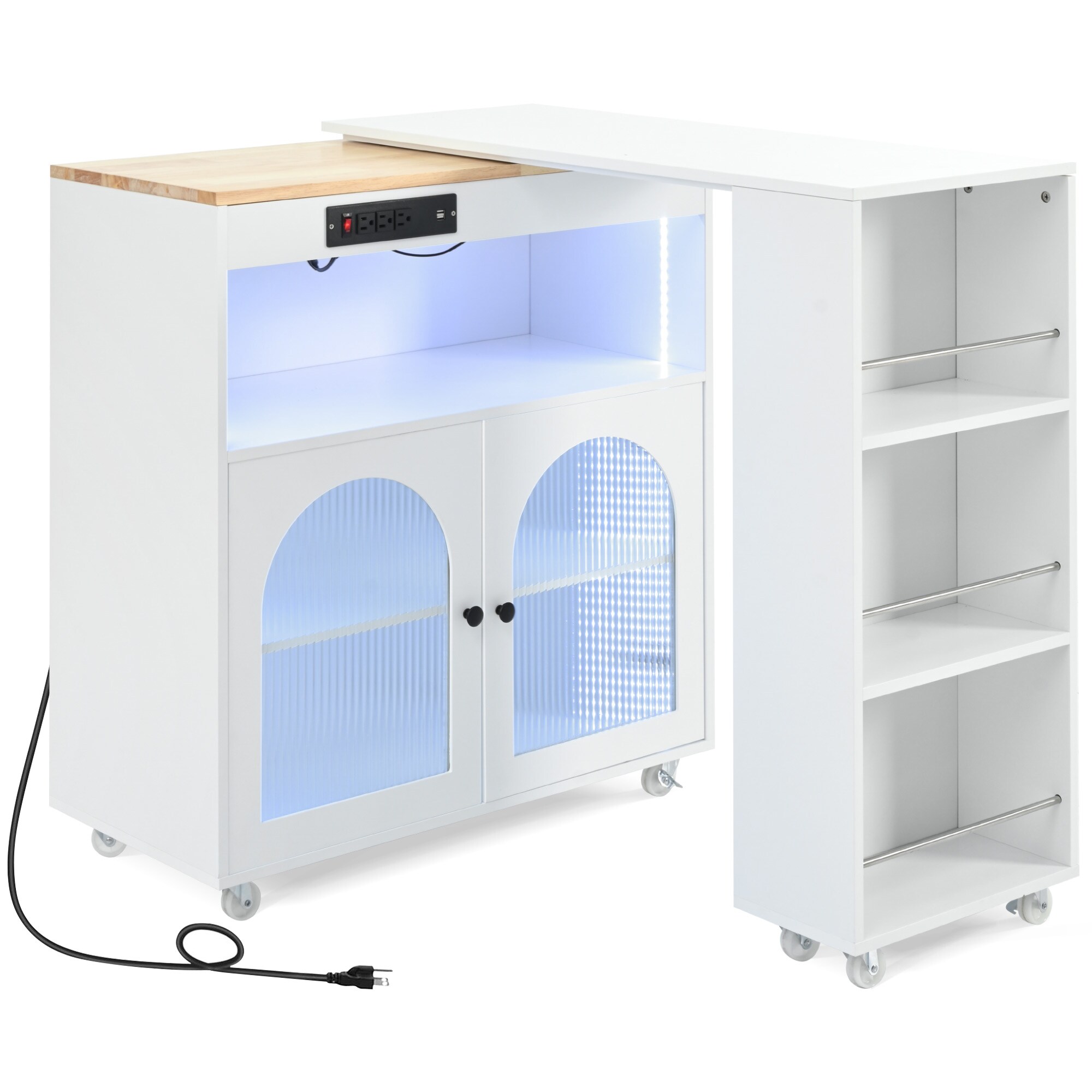 Bybafun YB2600090 White MDF Base with MDF Wood Top Rolling Kitchen Island ( 15.8-Inches x 56.3-Inches x 37.1-Inches )