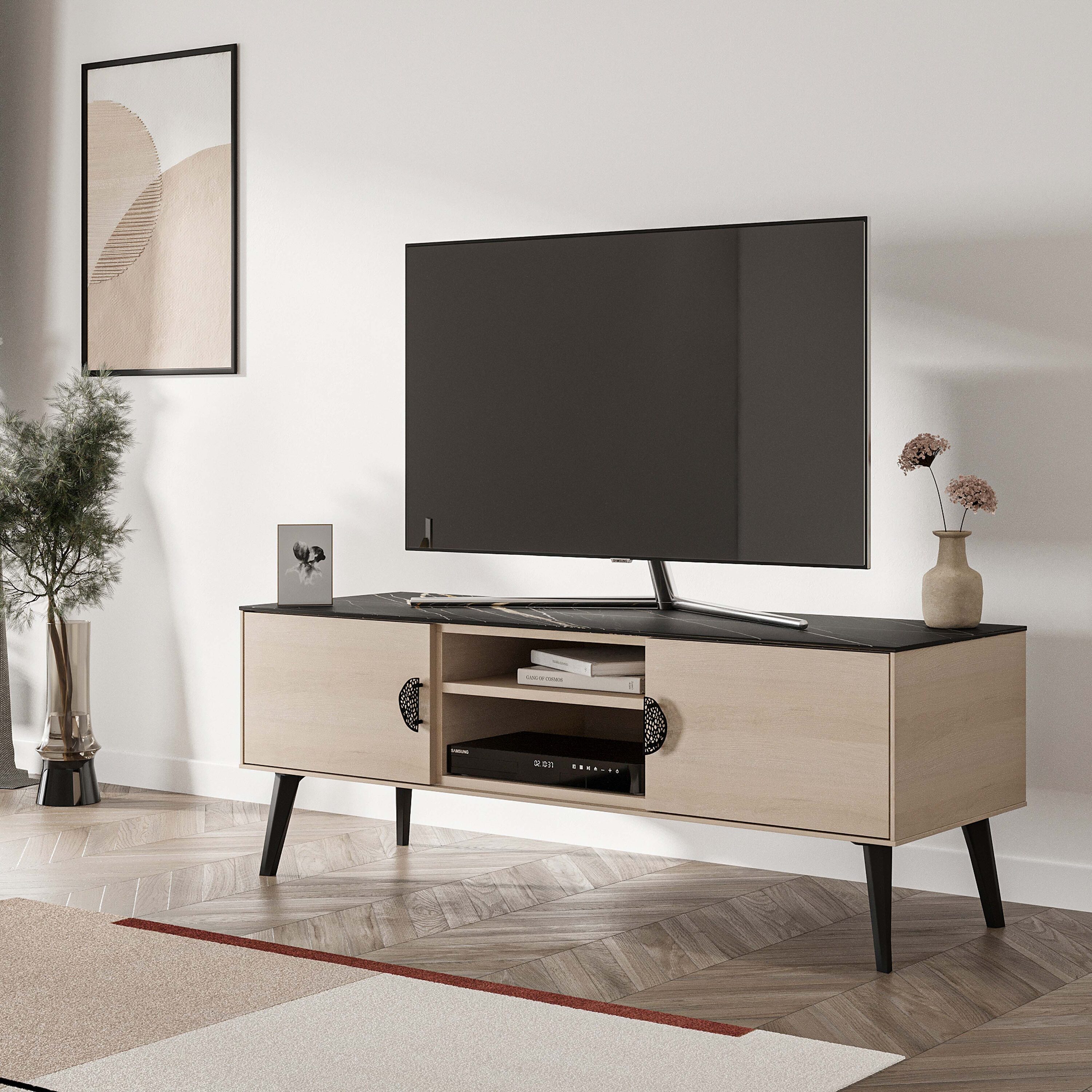 Manhattan Comfort TV005-WB Modern/Contemporary White and Black Marble TV stand ( Accommodates TVs up to 46-in )