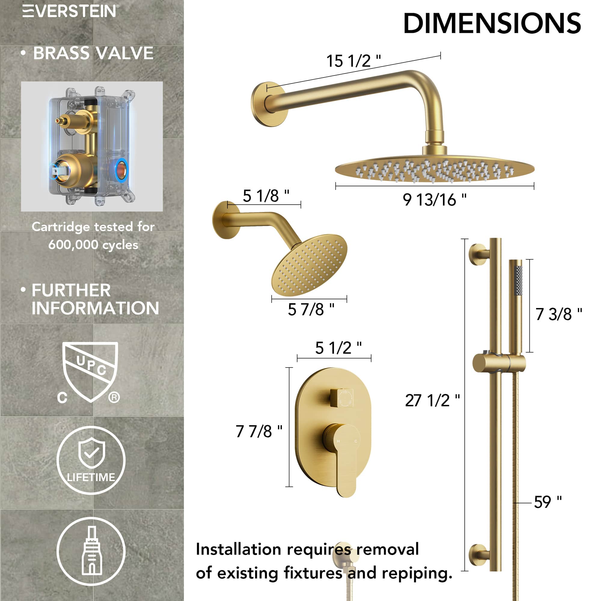 EVERSTEIN SFS-1058-GD10 Tub-Shower-Faucets - View #7