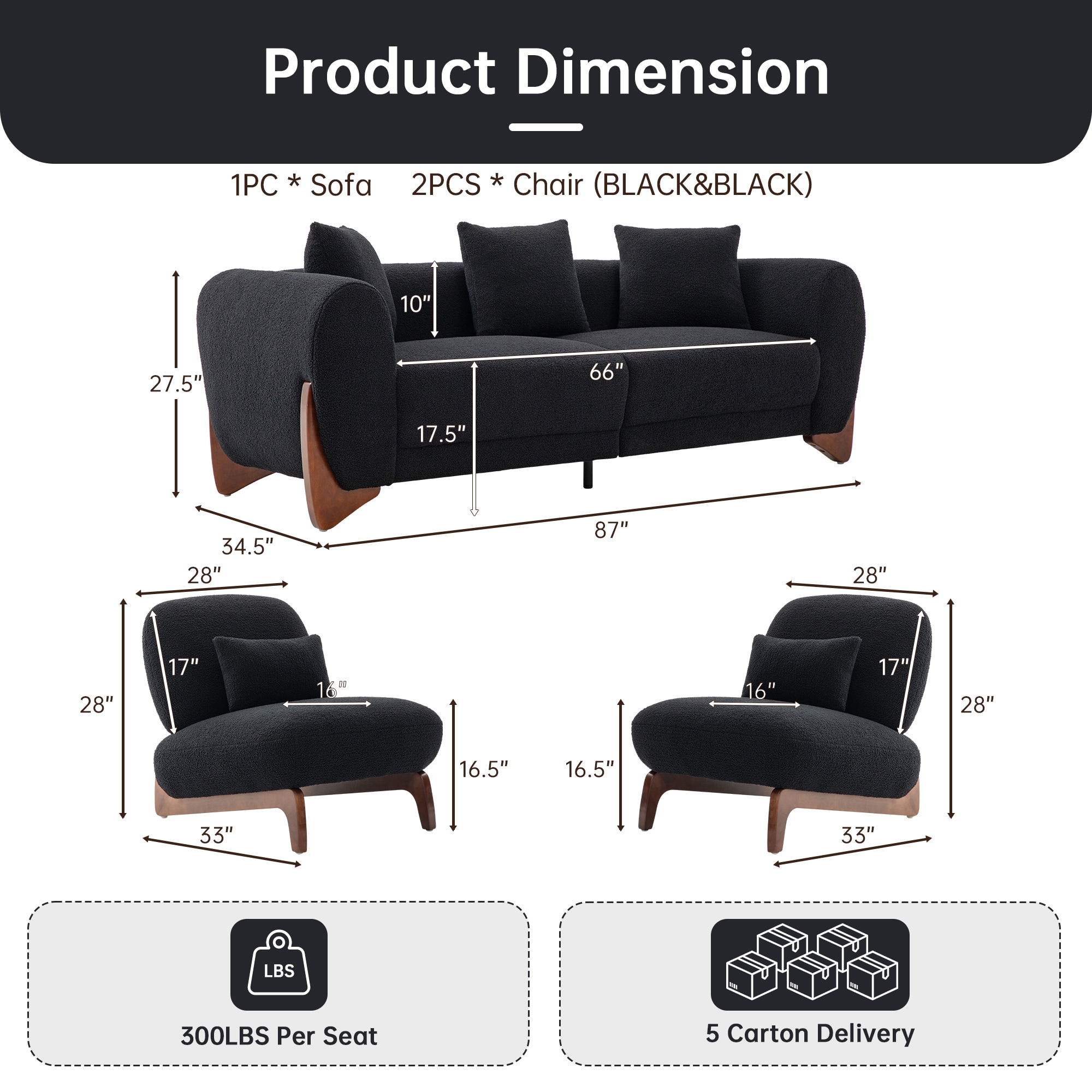 FARATI CLOUD-1+1+3-BLACK Sofas-Loveseats - View #3