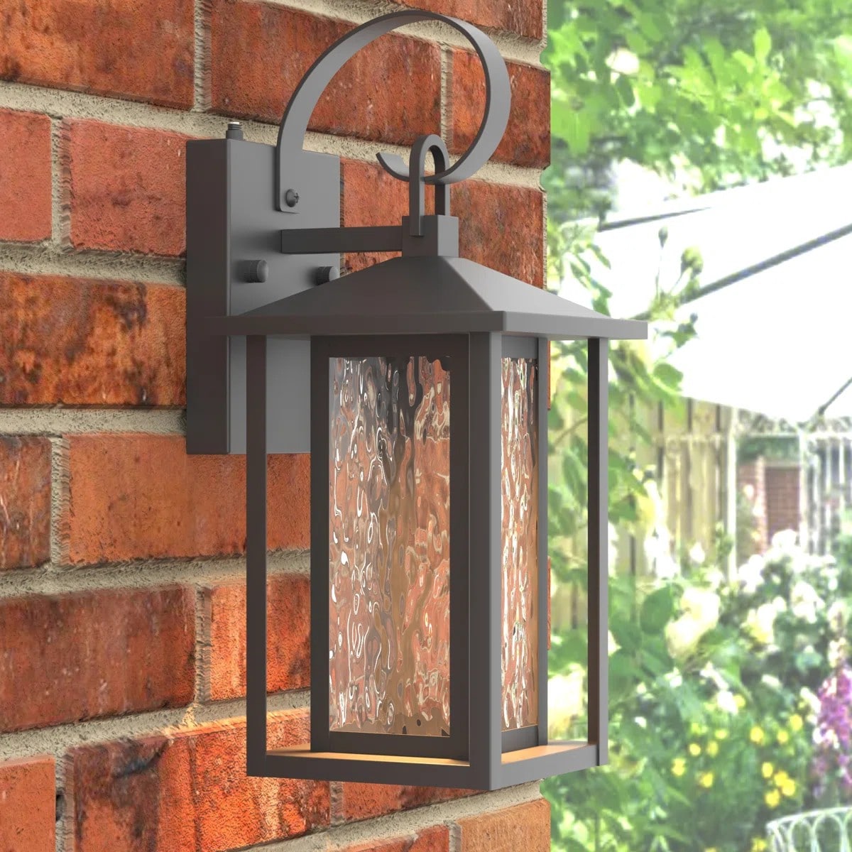 BEARSOLIM Black Modern Outdoor Wall Light with Dusk to Dawn Photocell Sensor LED Glass and Metal for Patio Porch Garage
