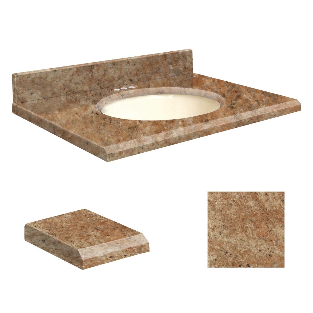 Transolid G4919-G1-E-B-4 49-in x 19-in India Gold Granite Undermount Single Sink 4-in Centerset Faucet Mount Bathroom Vanity Top