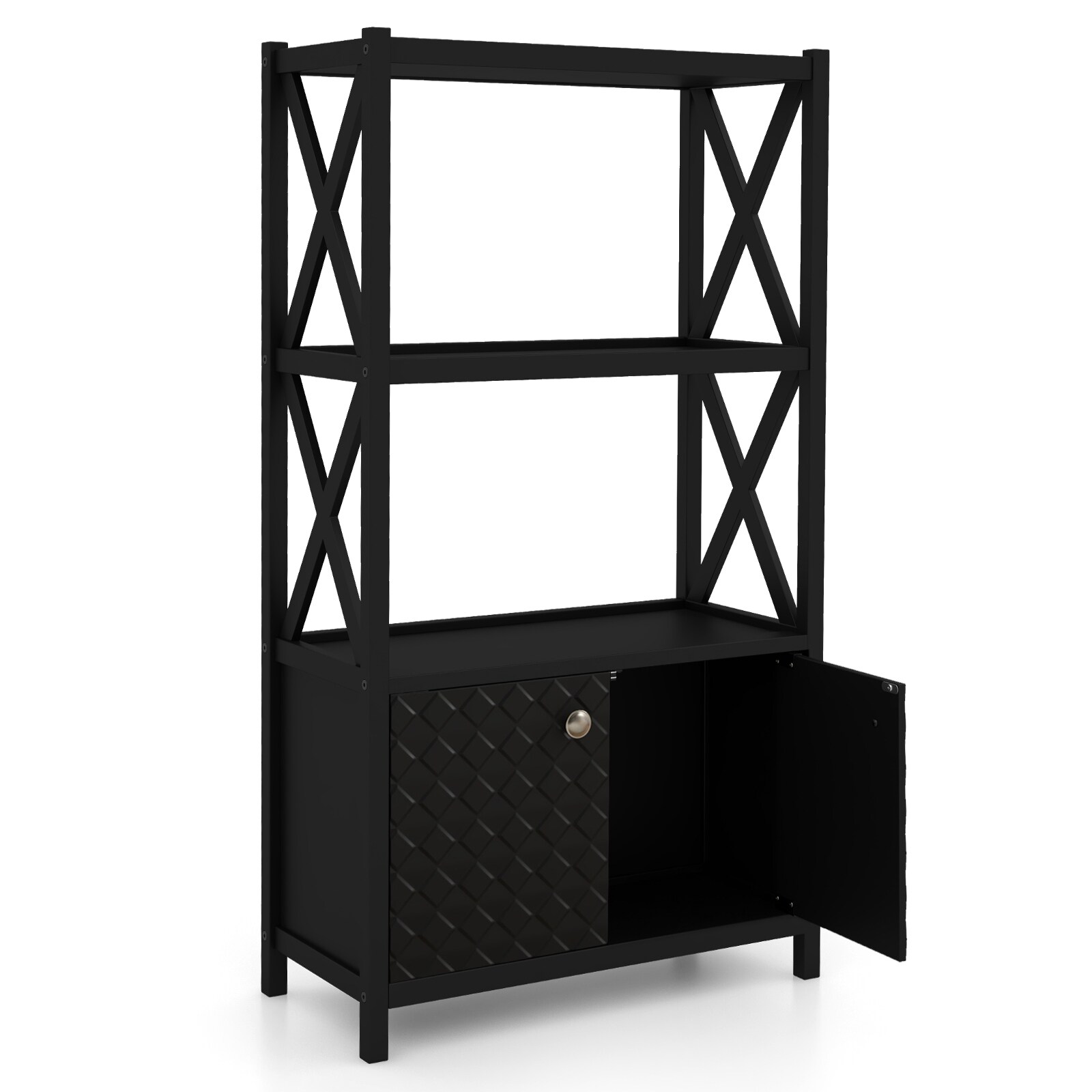 SUGIFT Bathroom Storage Cabinet with Open Shelves and Double Doors 88-lb Capacity 25-in Floor Cabinet Rubber Wood Frame Black #ZMLW014SUGHY998