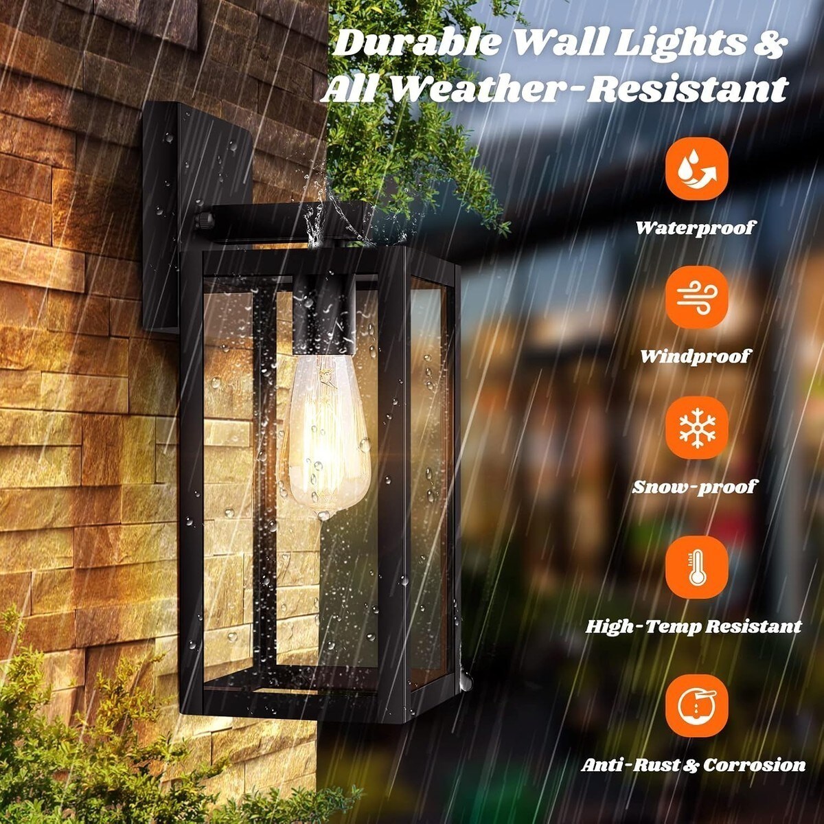 Knojodu Black Waterproof Outdoor Wall Lanterns with Clear Glass 2-Pack ...