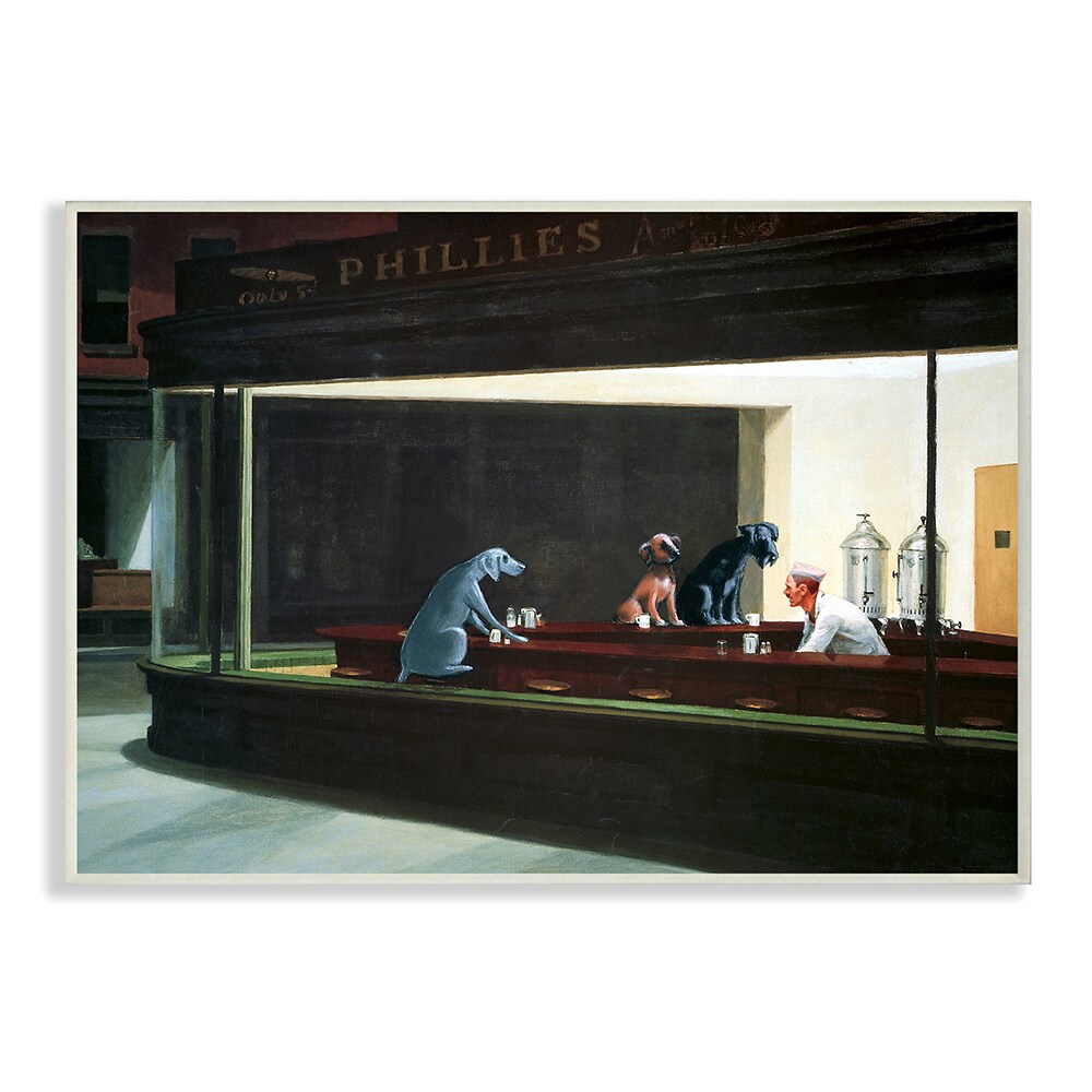 Stupell Industries AC-552-WD-13X19 Night Dogs Classic Alternative Painting Family Pet Chameleon Design, Inc Framed 19-in H x 13-in W Whimsical Print