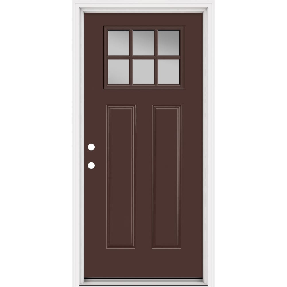 Masonite 321241 Steel Doors Series 36-in x 80-in x 4-9/16-in Steel Craftsman Right-hand inswing Chocolate Painted Prehung Front Door with Brickmould Insulating core