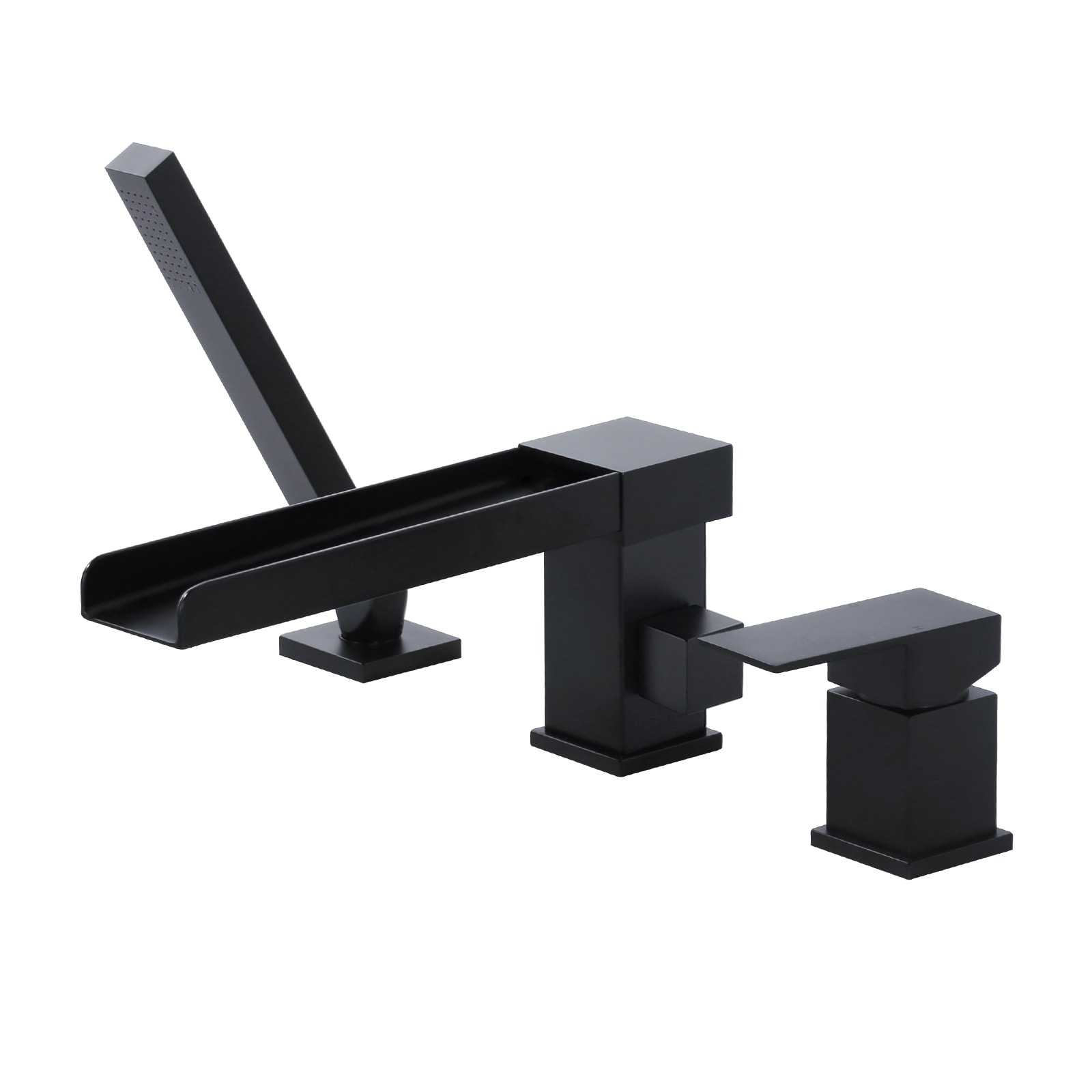 WOWOW 3080400B-LW Matte Black 1-handle Deck-mount Roman Waterfall Bathtub Faucet with Hand Shower ( Valve Included )