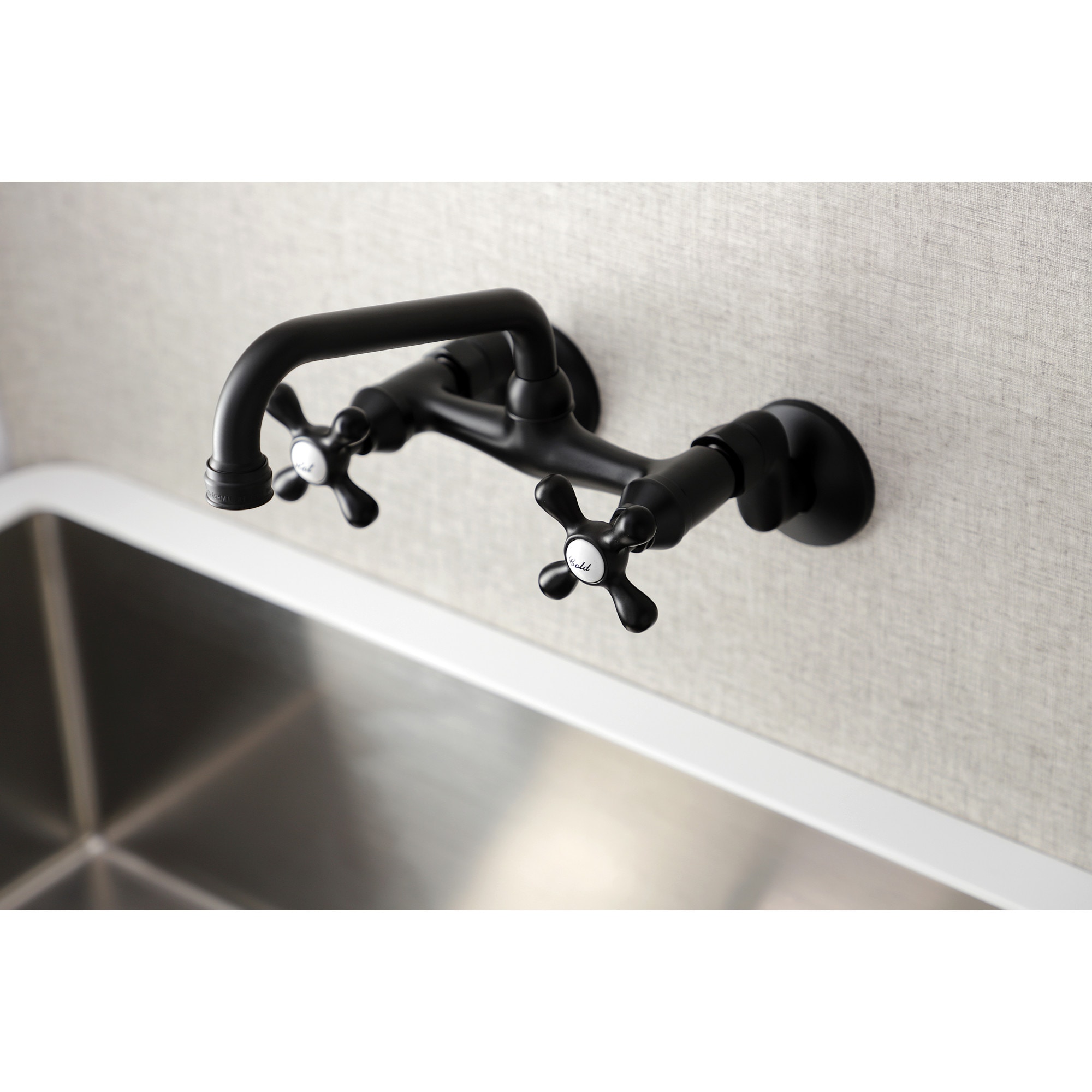 Kingston Brass WLKS213MB Kingston Matte Black Double Handle Wall-mount Kitchen Faucet