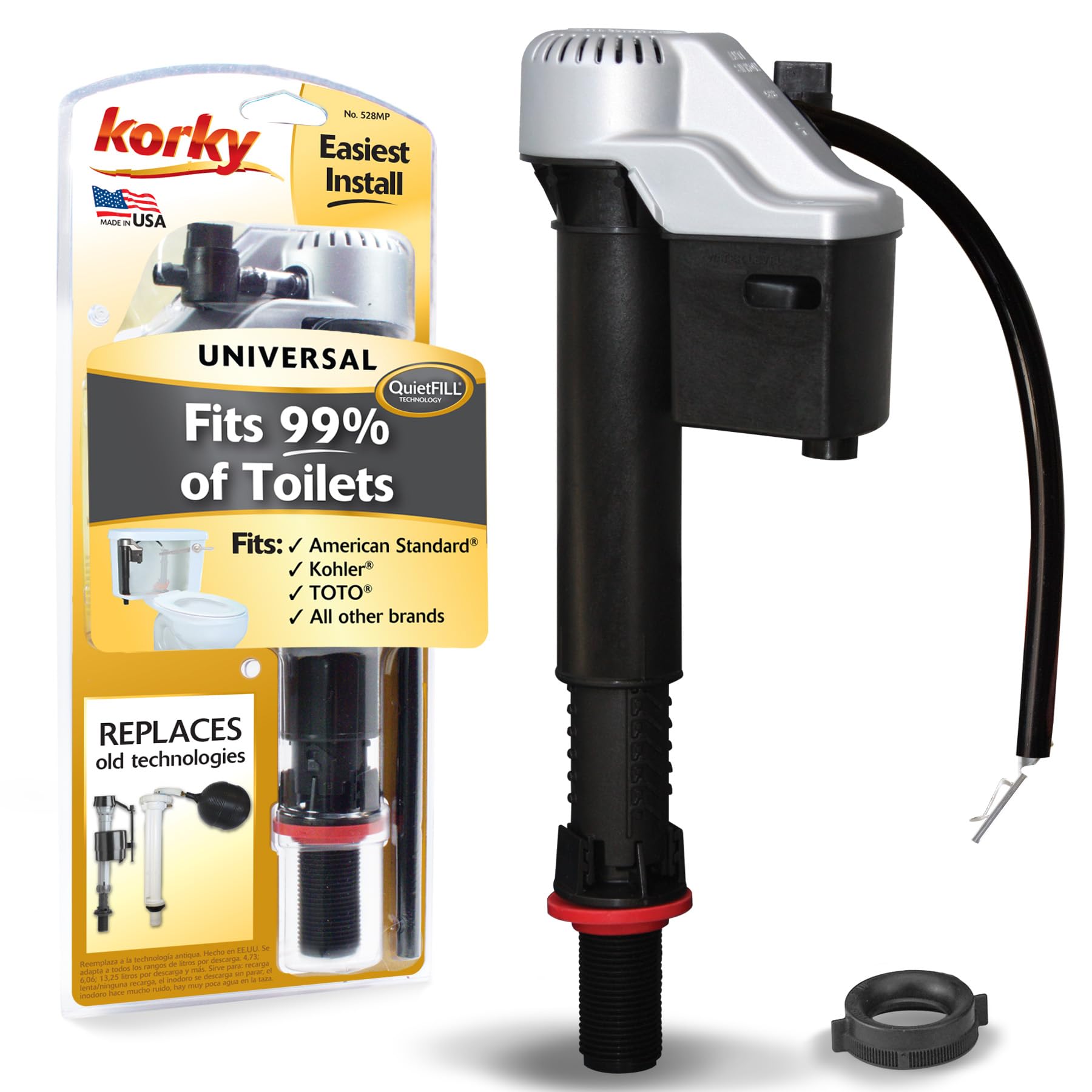 Korky -  QuietFILL Platinum Toilet Fill Valve - Universal Fits 99 of Toilets - Easy Height Adjust...