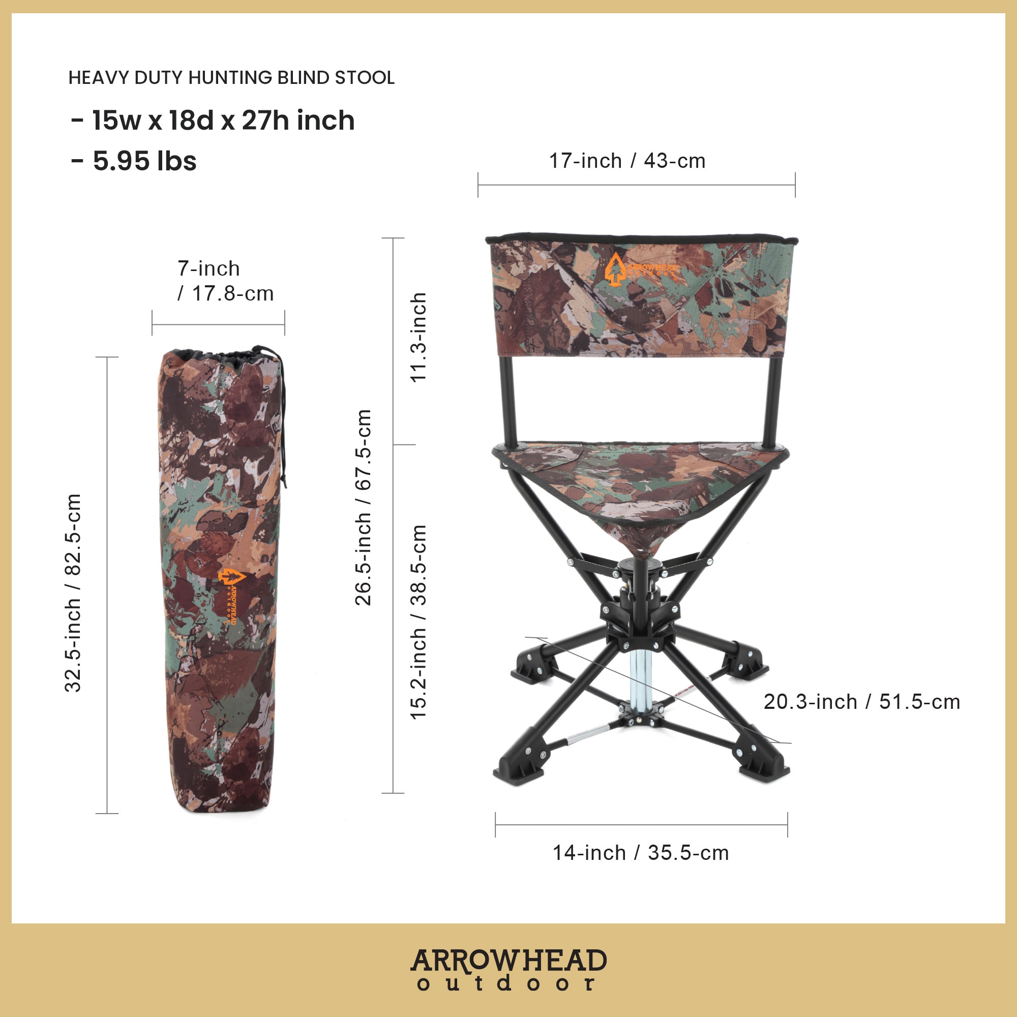 Camo 360° Swivel Tripod Hunting Chair with Steel Frame