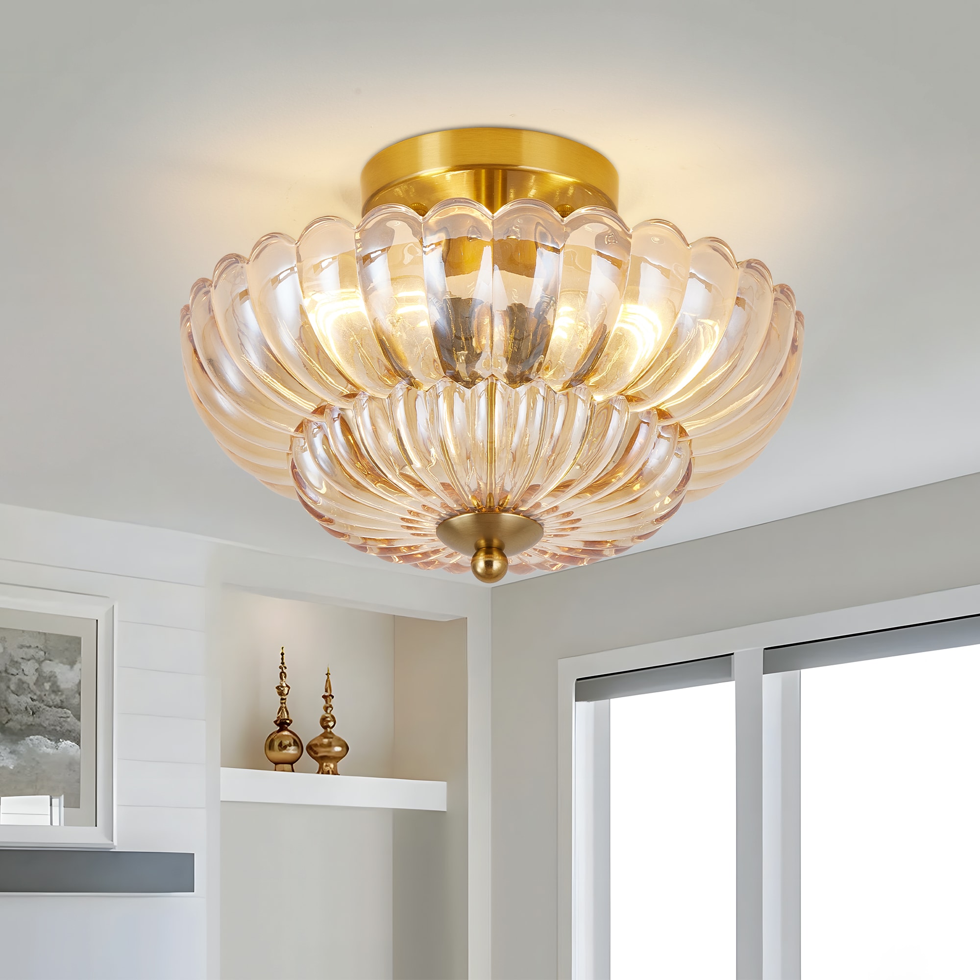 LTMATE JAZAVA 11.8-in Gold Indoor 3 -Light Semi-flush Mount Light