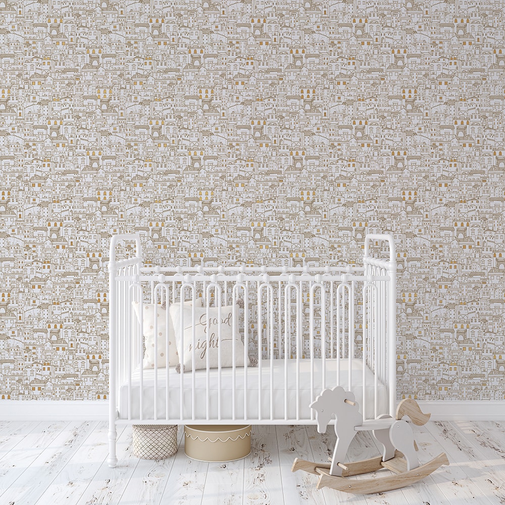 White and Gold Vinyl Peel and Stick Wallpaper Roll